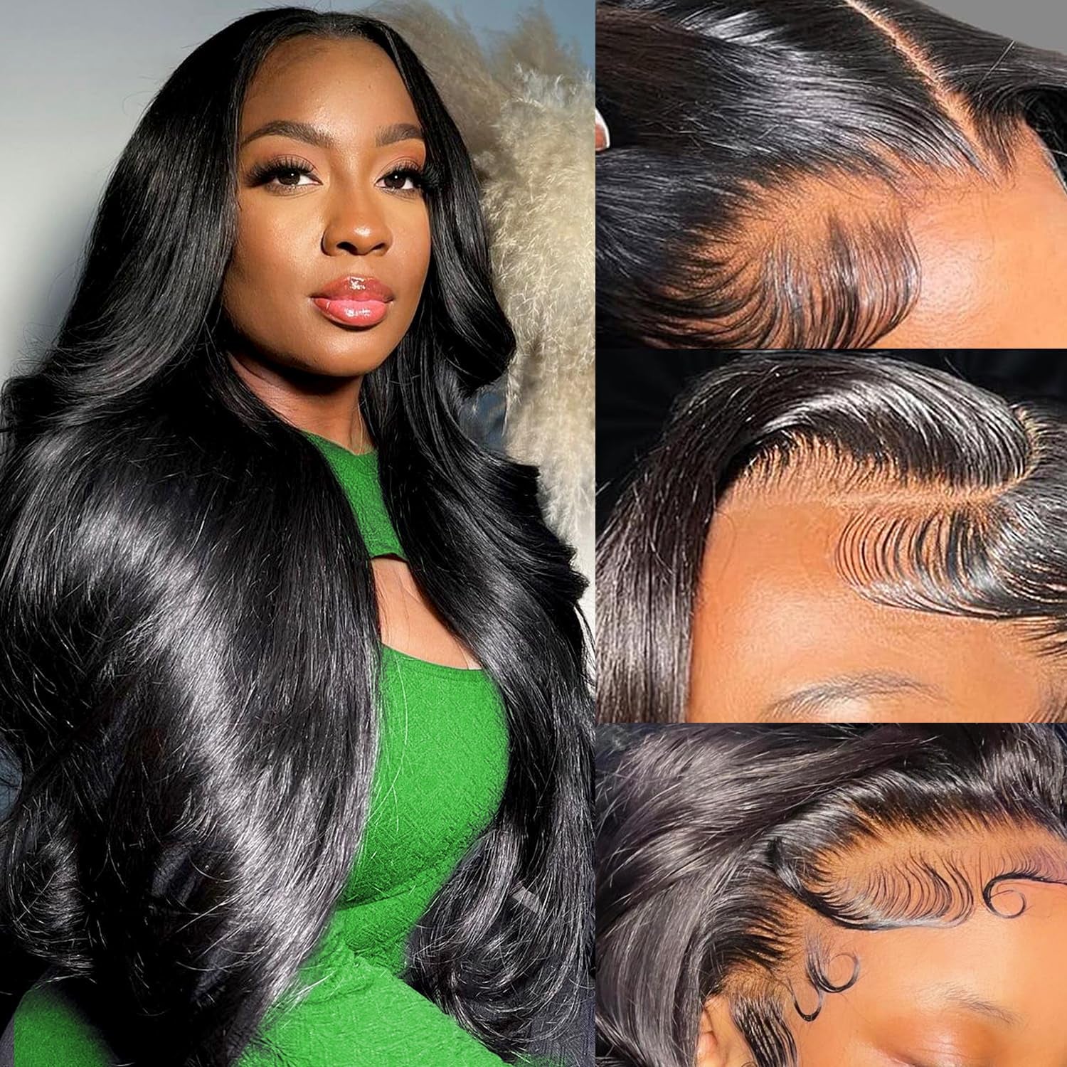 30-Inch 13X6 Body Wave Lace Front Wig - Pre-Plucked Brazilian Human Hair with Baby Hairs, 180% Density, Natural Black Color