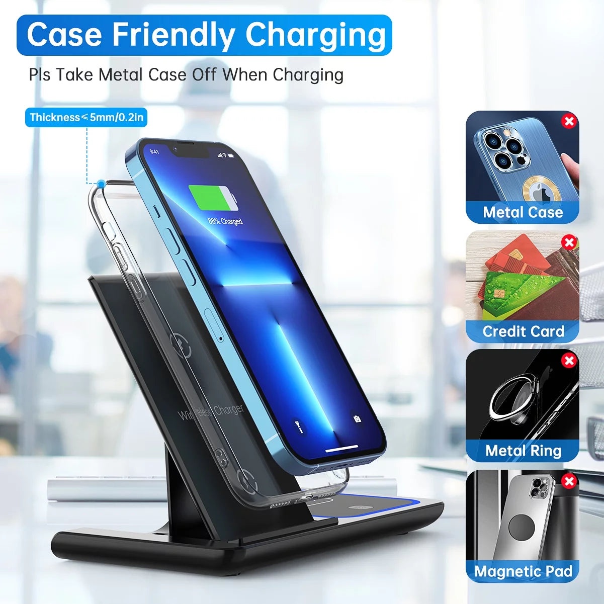 18W Fast Wireless Charging Station for iPhone 16/15/14/13/12/11/Pro Max/Plus, 3-in-1 Charger for Apple Watch Series SE 10/9/8/7/6/5/4/3 and AirPods Pro/3/2 (Includes QC3.0 Adapter)