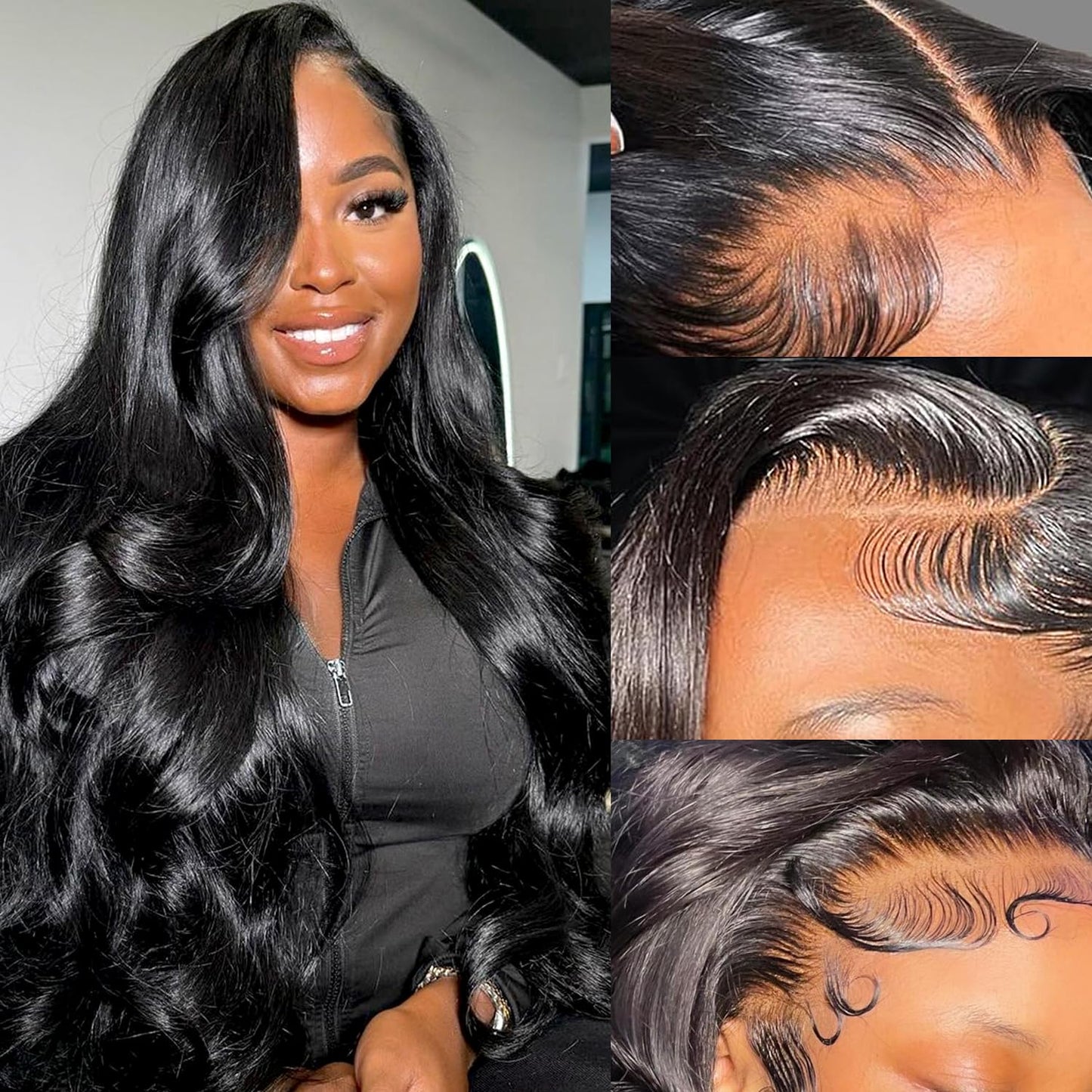 30-Inch 13X6 Body Wave Lace Front Wig - Pre-Plucked Brazilian Human Hair with Baby Hairs, 180% Density, Natural Black Color