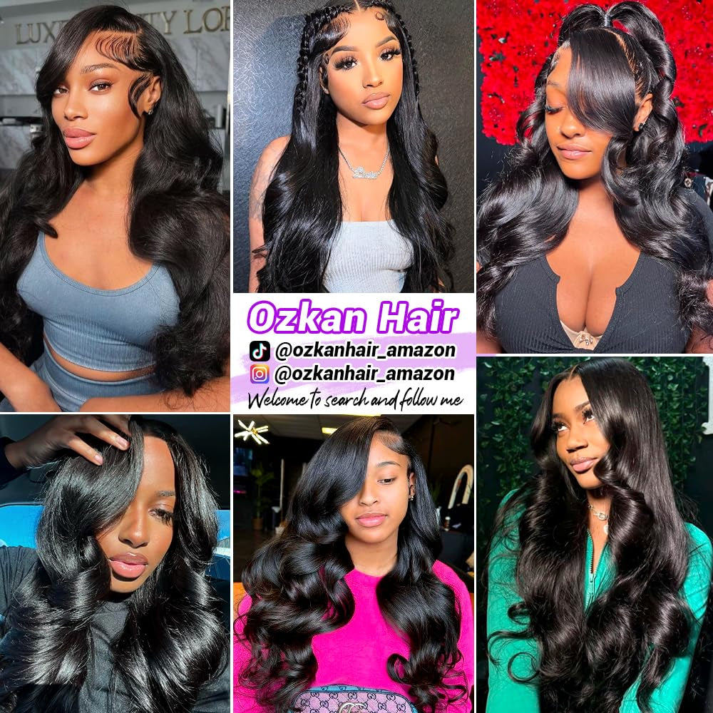 30-Inch 13X6 Body Wave Lace Front Wig - Pre-Plucked Brazilian Human Hair with Baby Hairs, 180% Density, Natural Black Color