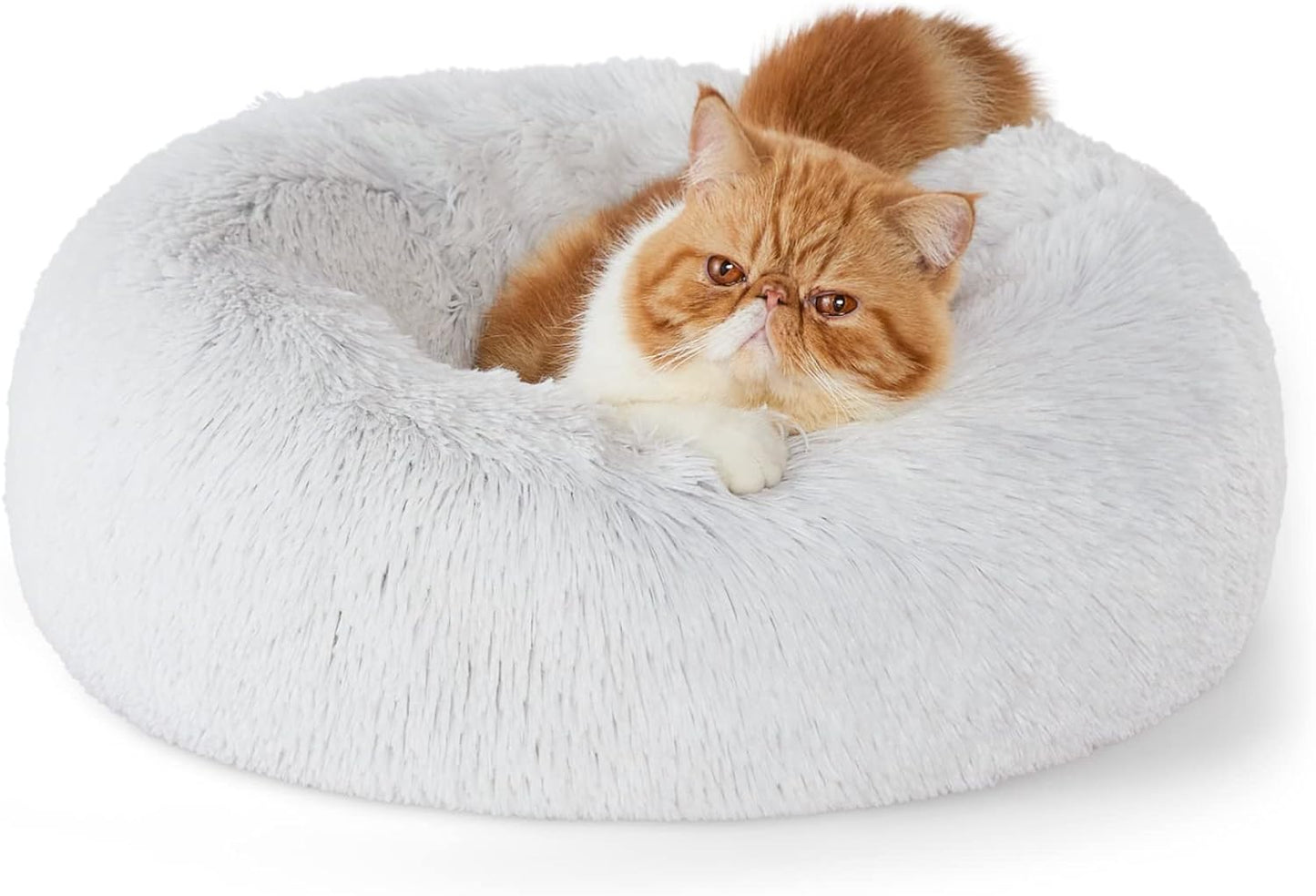 Bedsure Calming Donut Dog Bed for Medium Dogs - 30-Inch Washable Plush Faux Fur Cat Bed with Anti-Slip Round Design, Suitable for Pets Up to 45 lbs, Camel Color