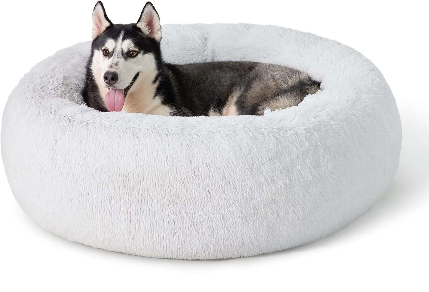 Bedsure Calming Donut Dog Bed for Medium Dogs - 30-Inch Washable Plush Faux Fur Cat Bed with Anti-Slip Round Design, Suitable for Pets Up to 45 lbs, Camel Color