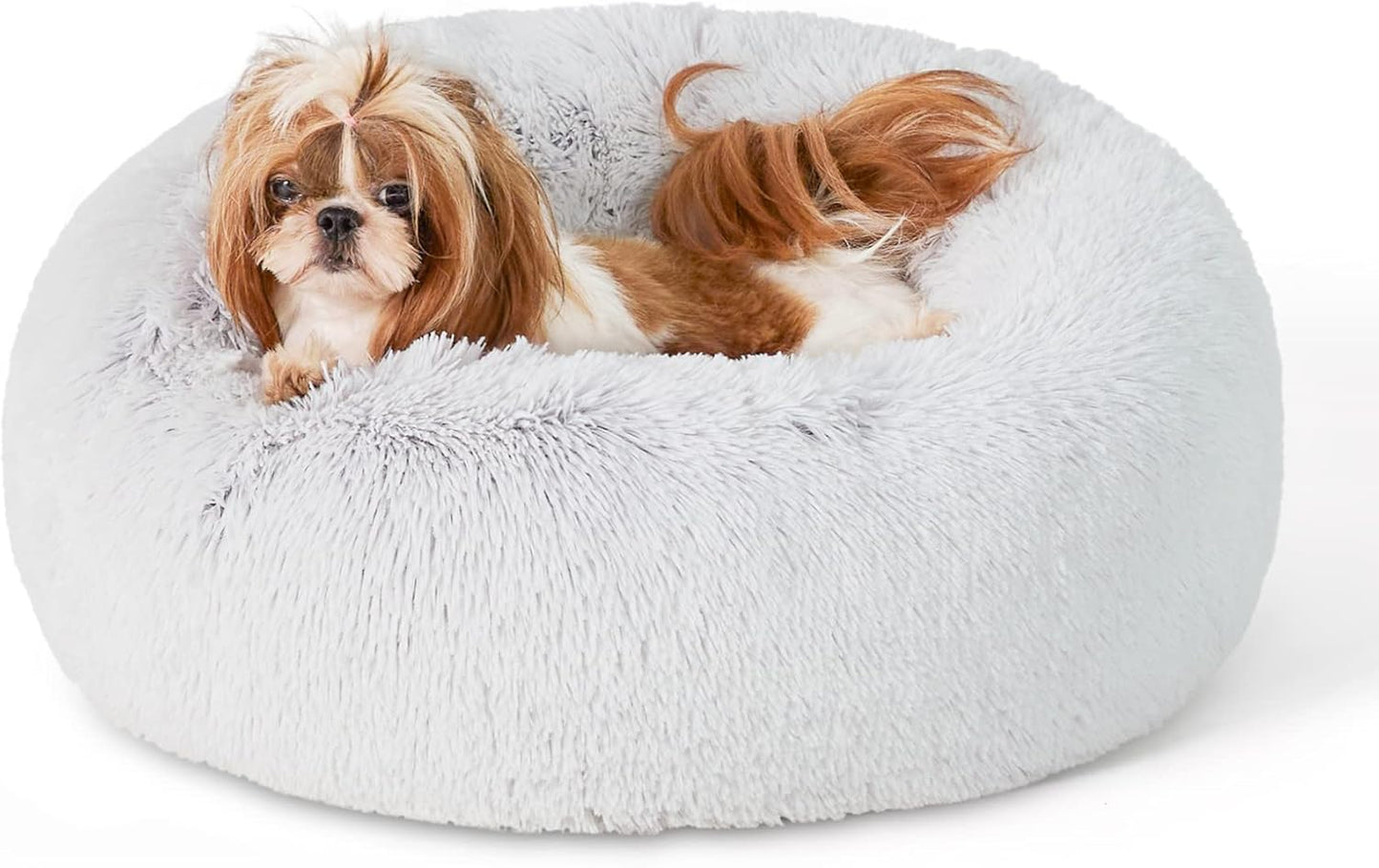 Bedsure Calming Donut Dog Bed for Medium Dogs - 30-Inch Washable Plush Faux Fur Cat Bed with Anti-Slip Round Design, Suitable for Pets Up to 45 lbs, Camel Color