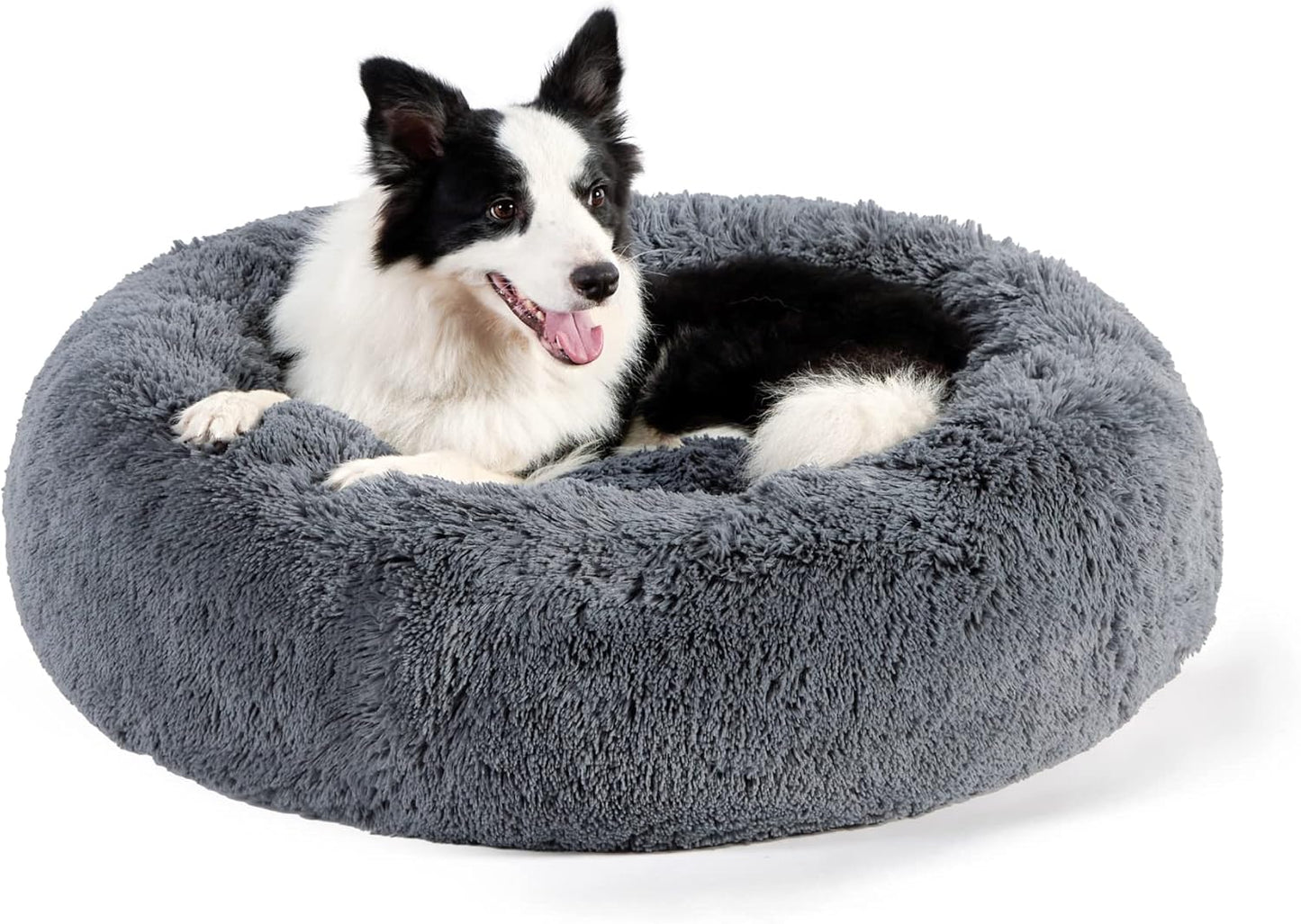 Bedsure Calming Donut Dog Bed for Medium Dogs - 30-Inch Washable Plush Faux Fur Cat Bed with Anti-Slip Round Design, Suitable for Pets Up to 45 lbs, Camel Color