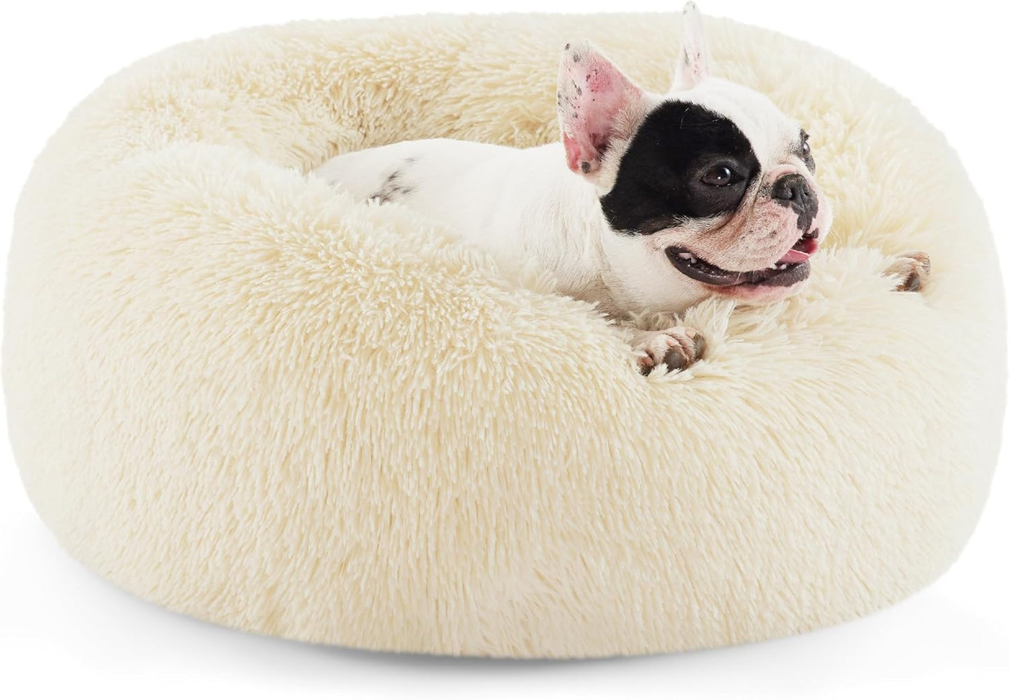 Bedsure Calming Donut Dog Bed for Medium Dogs - 30-Inch Washable Plush Faux Fur Cat Bed with Anti-Slip Round Design, Suitable for Pets Up to 45 lbs, Camel Color