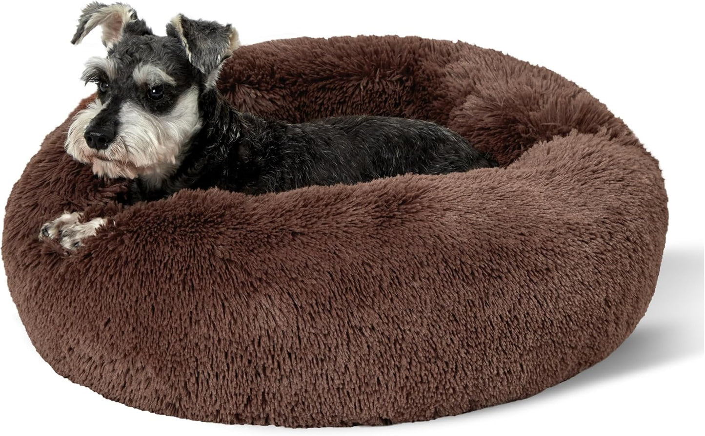 Bedsure Calming Donut Dog Bed for Medium Dogs - 30-Inch Washable Plush Faux Fur Cat Bed with Anti-Slip Round Design, Suitable for Pets Up to 45 lbs, Camel Color