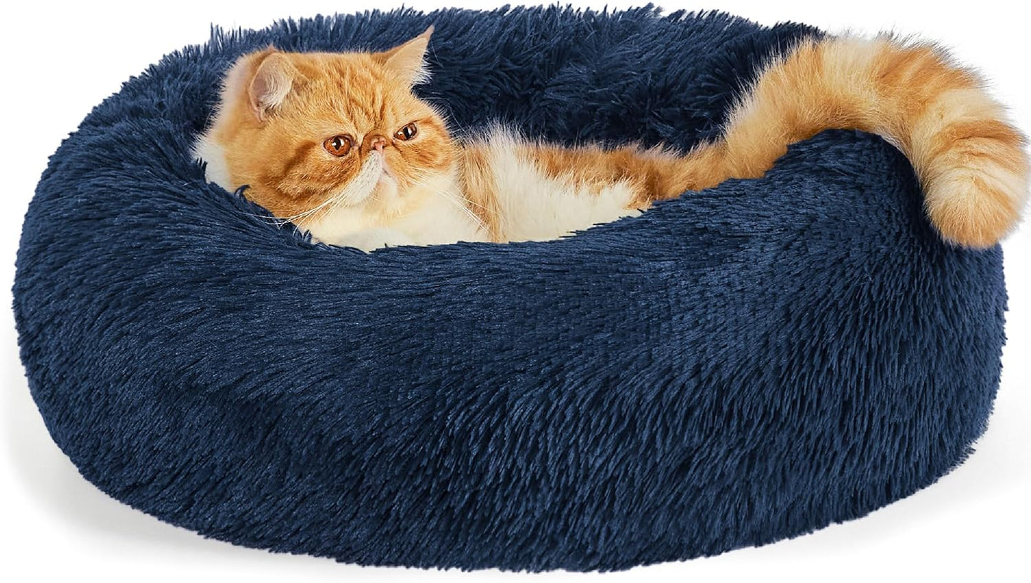 Bedsure Calming Donut Dog Bed for Medium Dogs - 30-Inch Washable Plush Faux Fur Cat Bed with Anti-Slip Round Design, Suitable for Pets Up to 45 lbs, Camel Color