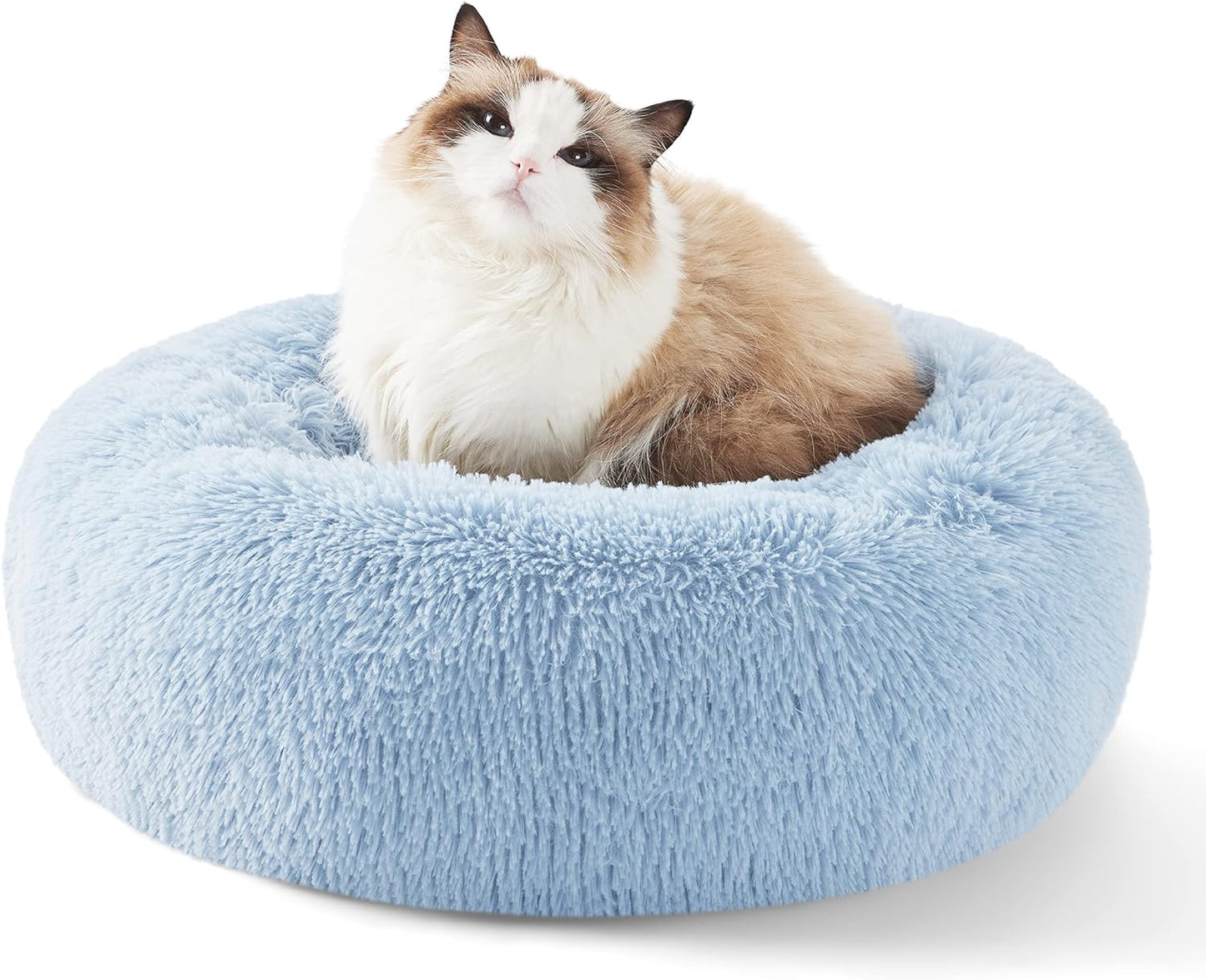 Bedsure Calming Donut Dog Bed for Medium Dogs - 30-Inch Washable Plush Faux Fur Cat Bed with Anti-Slip Round Design, Suitable for Pets Up to 45 lbs, Camel Color