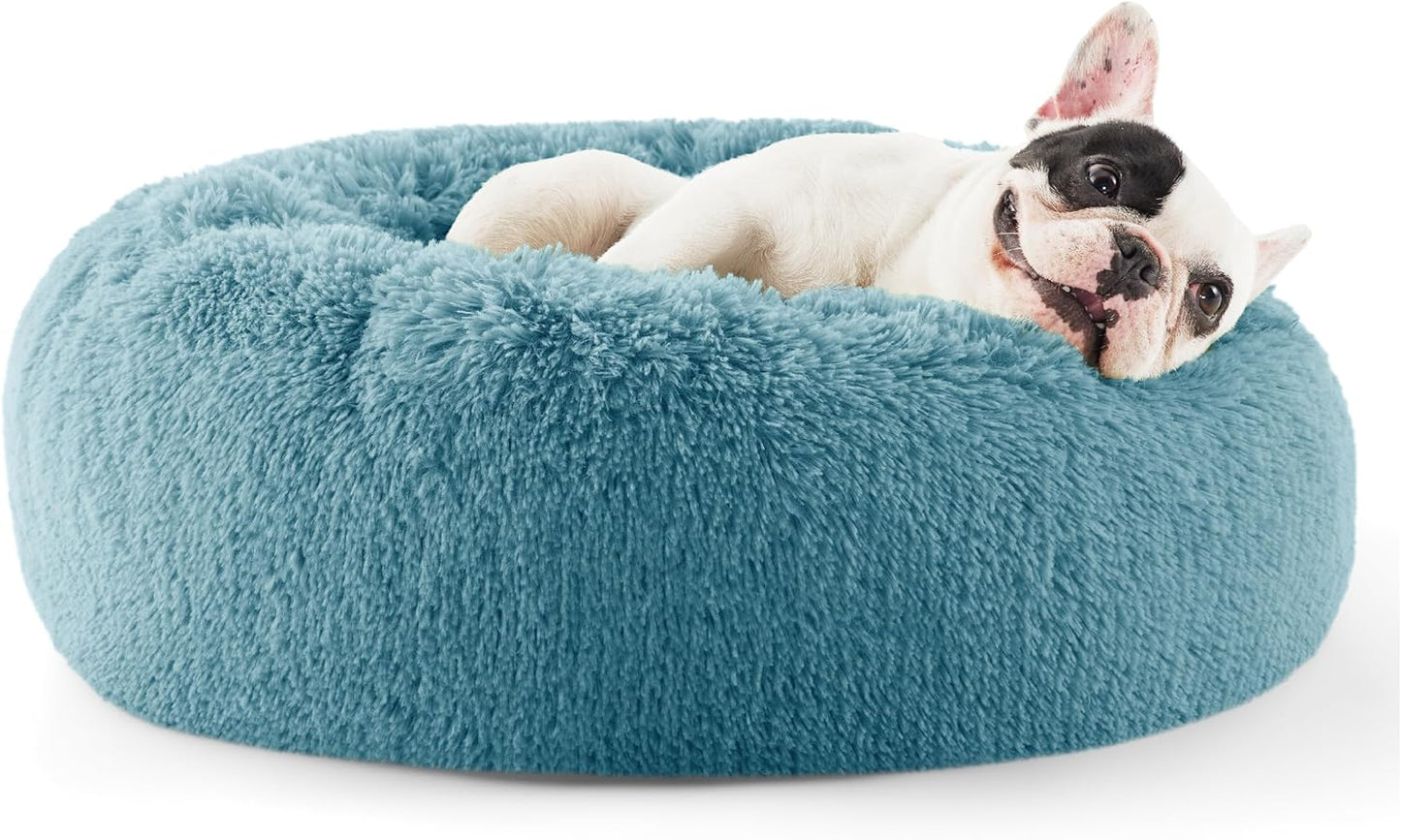 Bedsure Calming Donut Dog Bed for Medium Dogs - 30-Inch Washable Plush Faux Fur Cat Bed with Anti-Slip Round Design, Suitable for Pets Up to 45 lbs, Camel Color