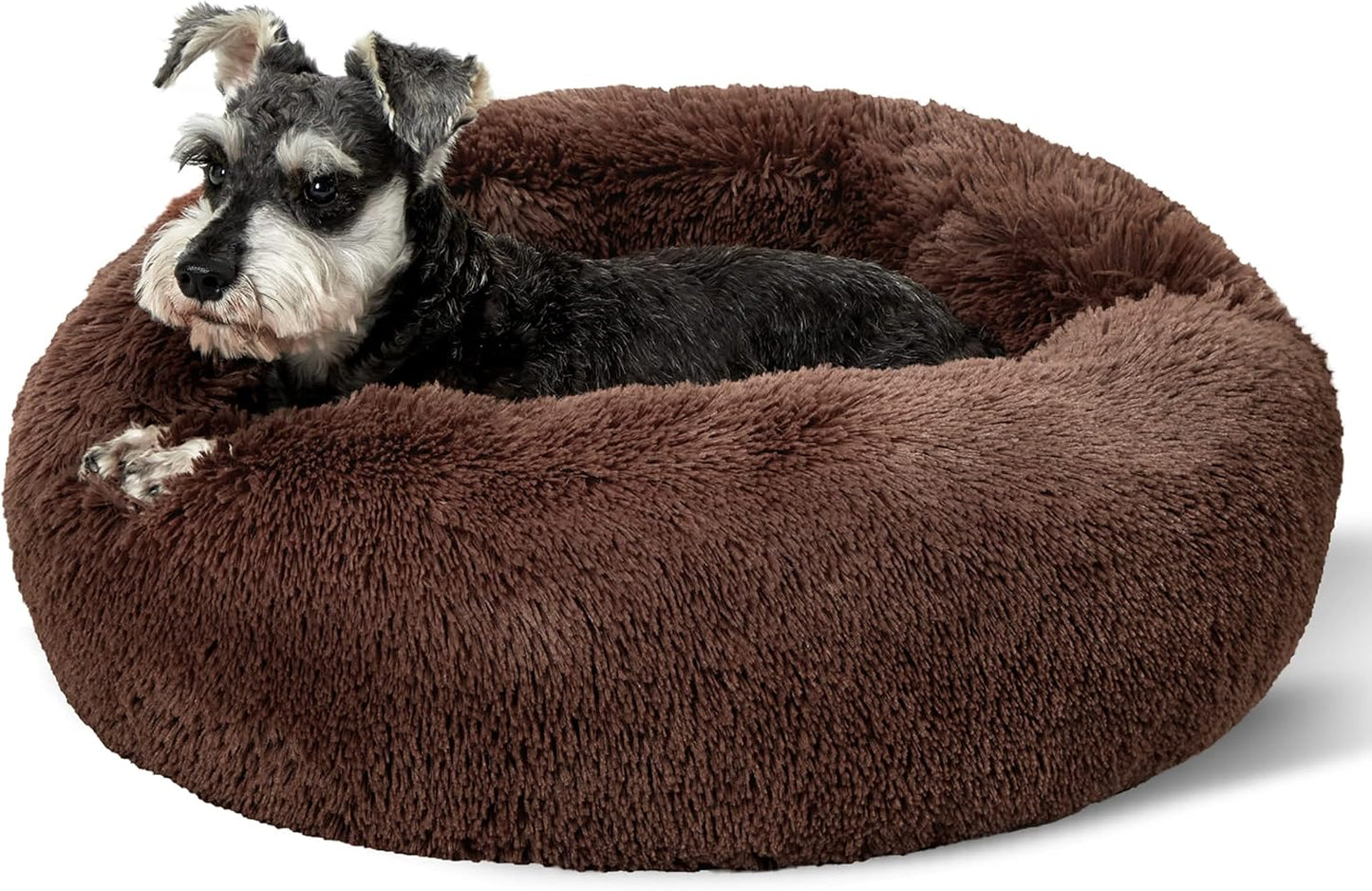 Bedsure Calming Donut Dog Bed for Medium Dogs - 30-Inch Washable Plush Faux Fur Cat Bed with Anti-Slip Round Design, Suitable for Pets Up to 45 lbs, Camel Color