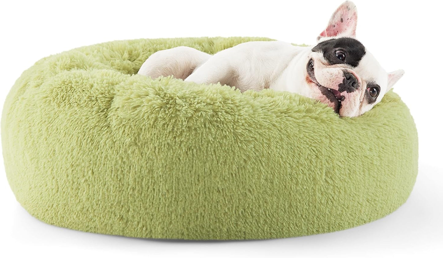 Bedsure Calming Donut Dog Bed for Medium Dogs - 30-Inch Washable Plush Faux Fur Cat Bed with Anti-Slip Round Design, Suitable for Pets Up to 45 lbs, Camel Color