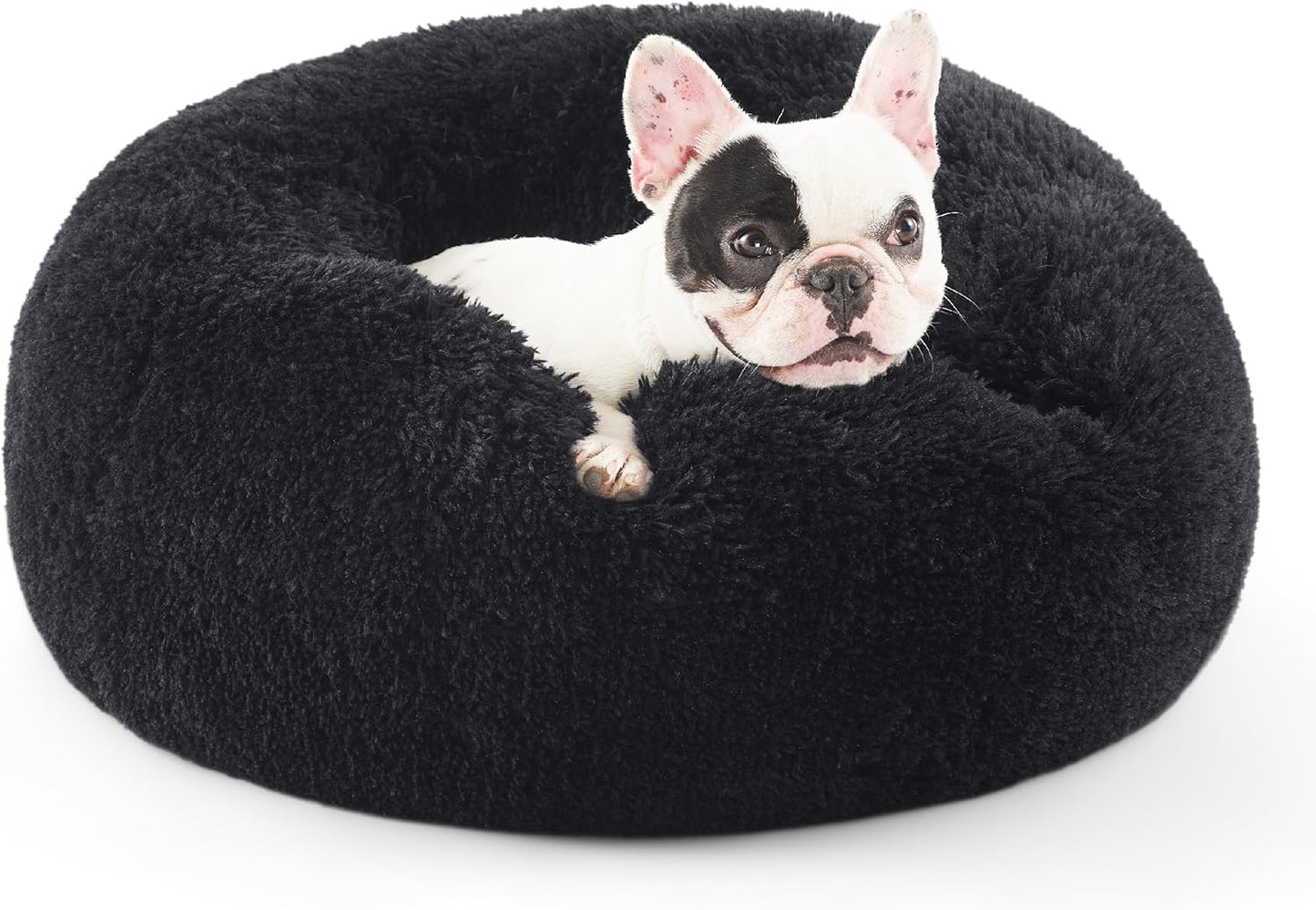 Bedsure Calming Donut Dog Bed for Medium Dogs - 30-Inch Washable Plush Faux Fur Cat Bed with Anti-Slip Round Design, Suitable for Pets Up to 45 lbs, Camel Color