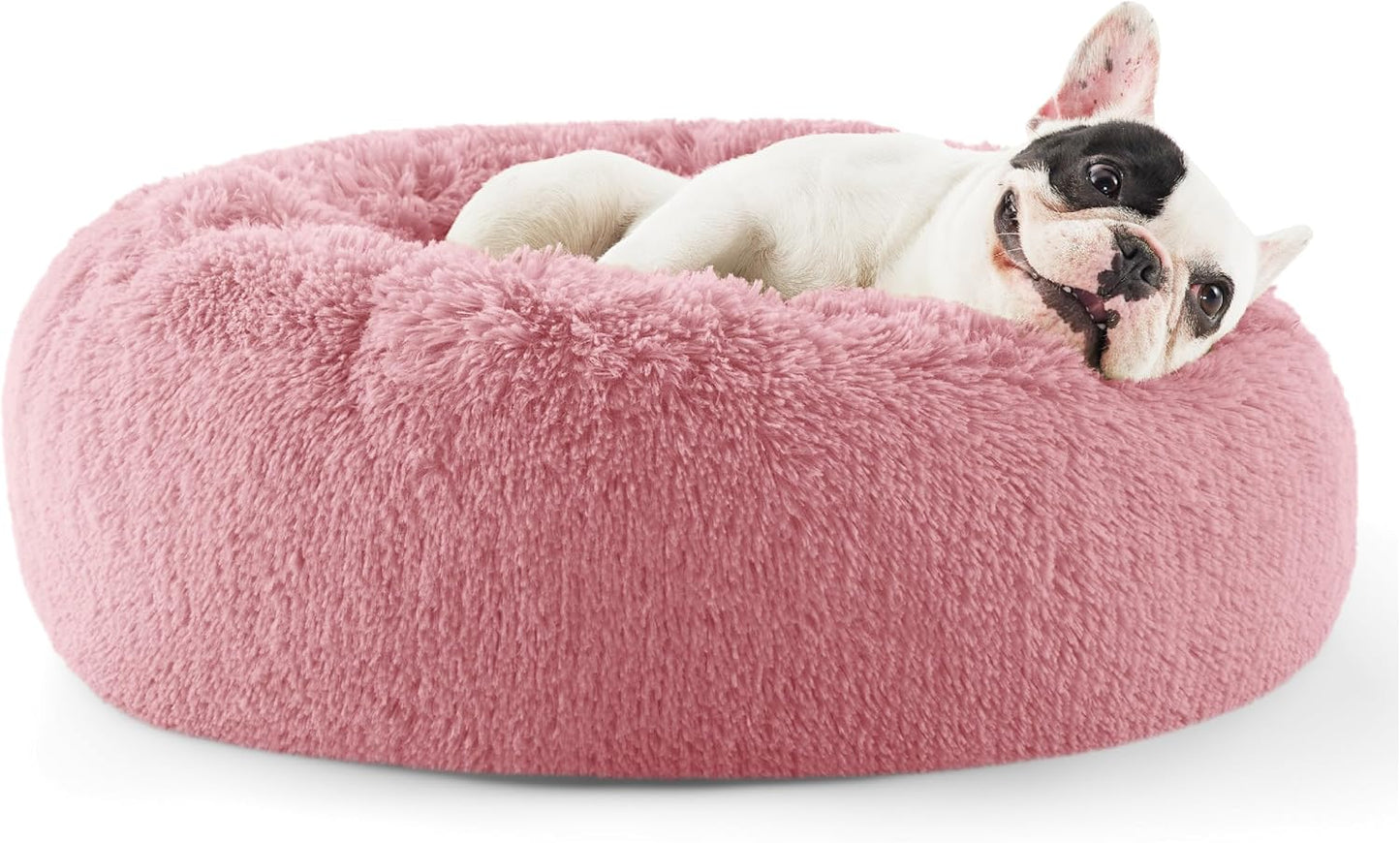 Bedsure Calming Donut Dog Bed for Medium Dogs - 30-Inch Washable Plush Faux Fur Cat Bed with Anti-Slip Round Design, Suitable for Pets Up to 45 lbs, Camel Color