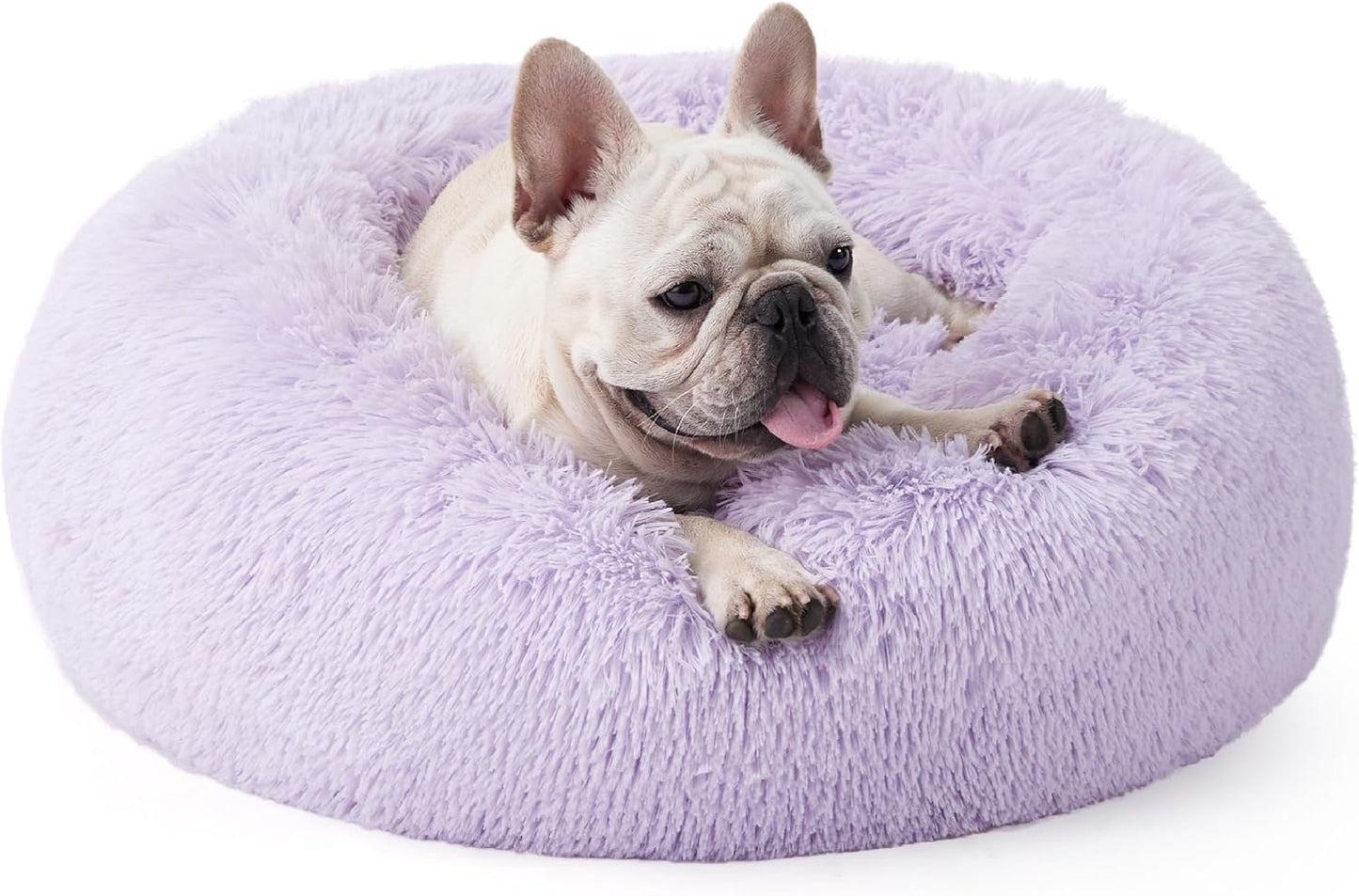 Bedsure Calming Donut Dog Bed for Medium Dogs - 30-Inch Washable Plush Faux Fur Cat Bed with Anti-Slip Round Design, Suitable for Pets Up to 45 lbs, Camel Color