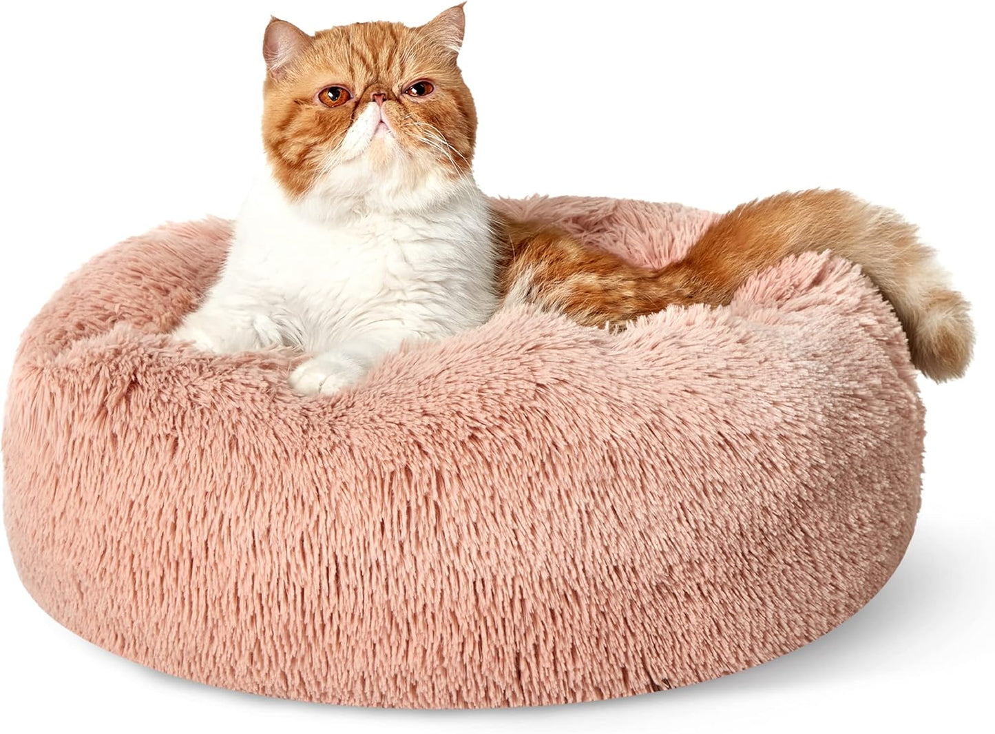 Bedsure Calming Donut Dog Bed for Medium Dogs - 30-Inch Washable Plush Faux Fur Cat Bed with Anti-Slip Round Design, Suitable for Pets Up to 45 lbs, Camel Color