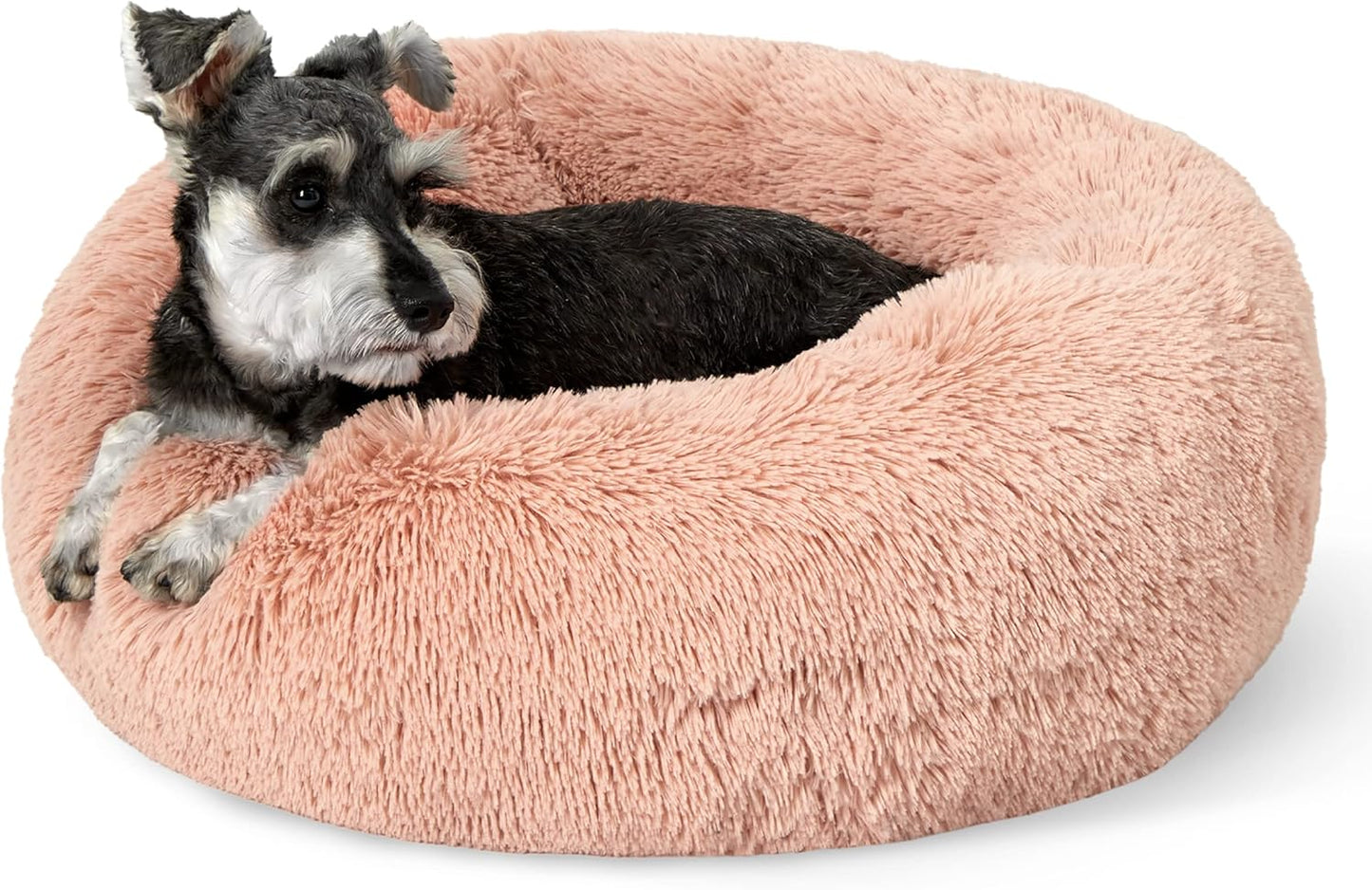 Bedsure Calming Donut Dog Bed for Medium Dogs - 30-Inch Washable Plush Faux Fur Cat Bed with Anti-Slip Round Design, Suitable for Pets Up to 45 lbs, Camel Color