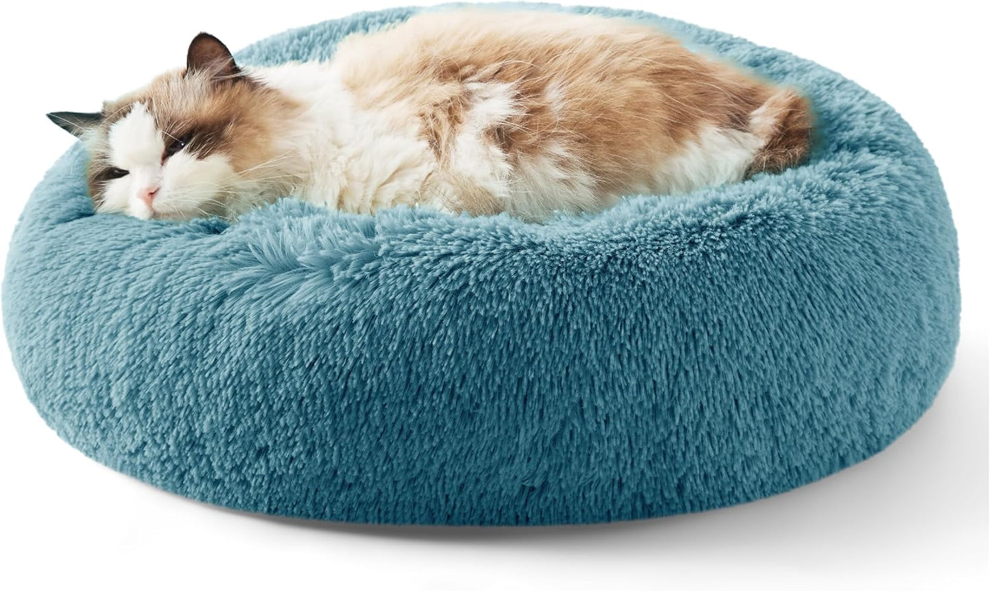 Bedsure Calming Donut Dog Bed for Medium Dogs - 30-Inch Washable Plush Faux Fur Cat Bed with Anti-Slip Round Design, Suitable for Pets Up to 45 lbs, Camel Color