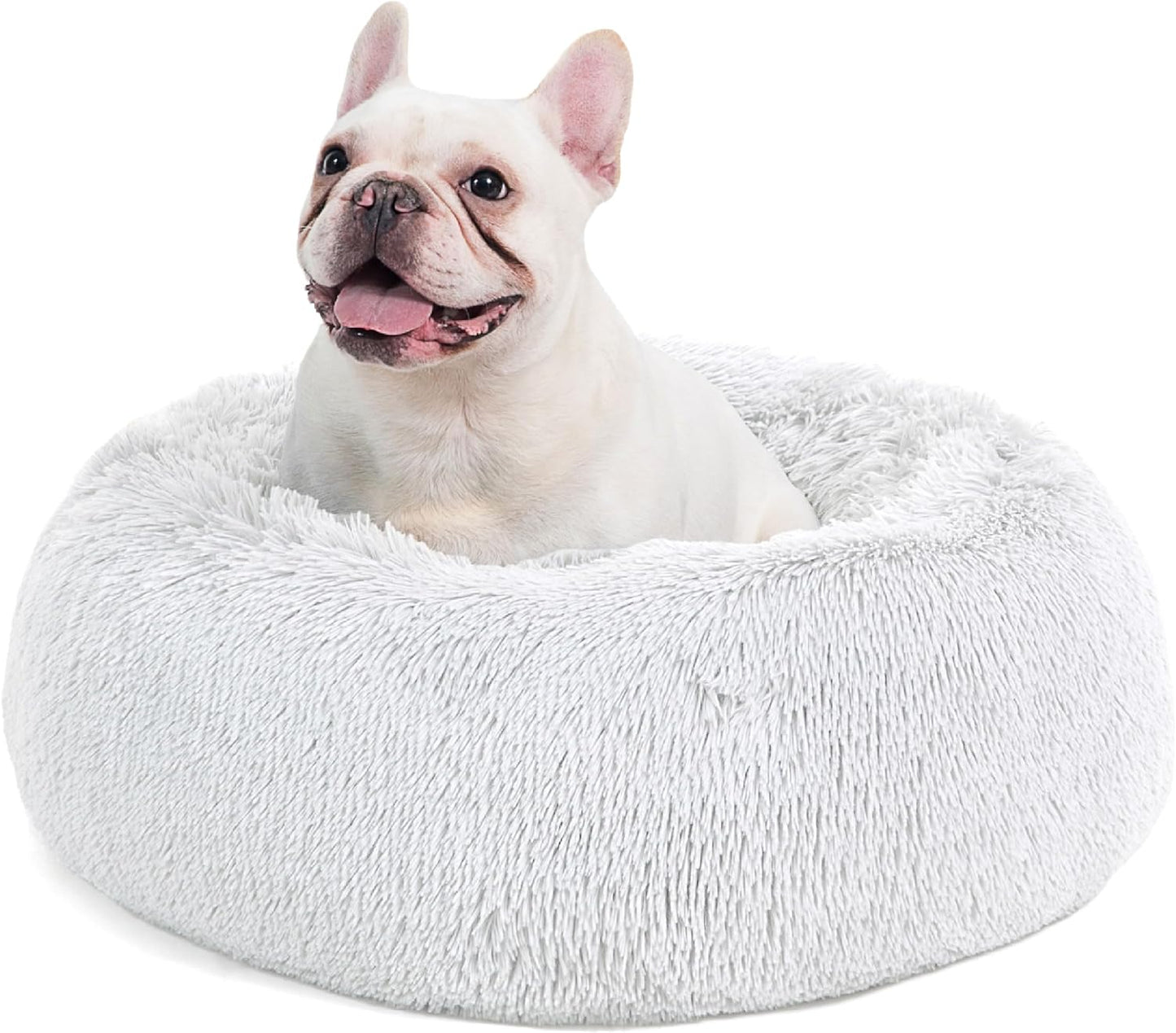 Bedsure Calming Donut Dog Bed for Medium Dogs - 30-Inch Washable Plush Faux Fur Cat Bed with Anti-Slip Round Design, Suitable for Pets Up to 45 lbs, Camel Color