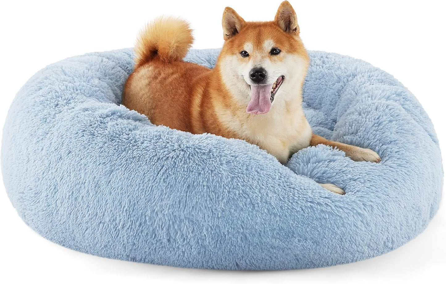 Bedsure Calming Donut Dog Bed for Medium Dogs - 30-Inch Washable Plush Faux Fur Cat Bed with Anti-Slip Round Design, Suitable for Pets Up to 45 lbs, Camel Color