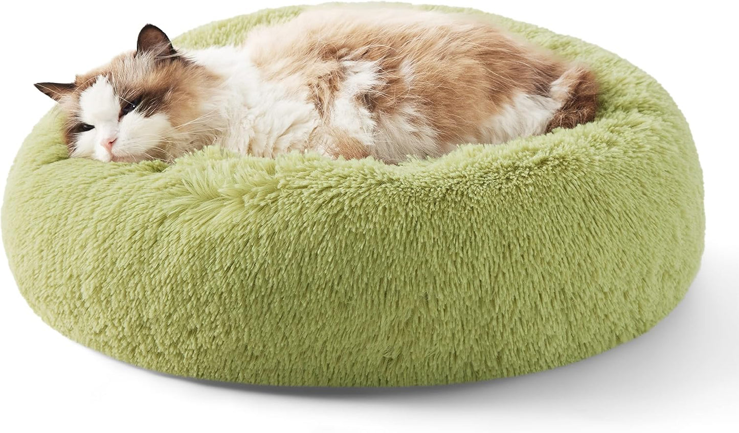 Bedsure Calming Donut Dog Bed for Medium Dogs - 30-Inch Washable Plush Faux Fur Cat Bed with Anti-Slip Round Design, Suitable for Pets Up to 45 lbs, Camel Color