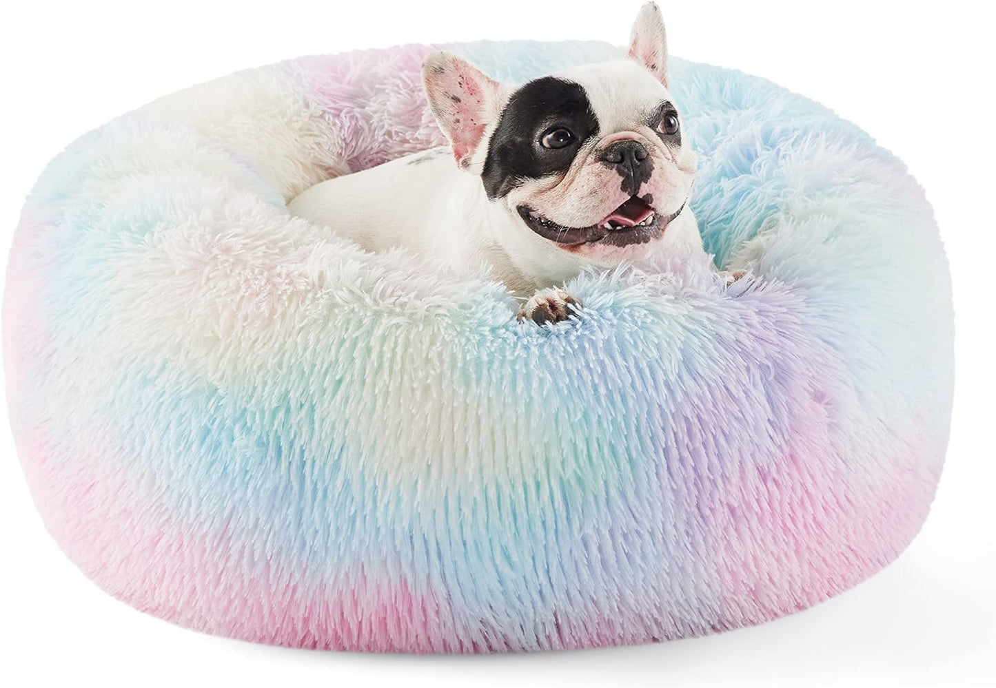 Bedsure Calming Donut Dog Bed for Medium Dogs - 30-Inch Washable Plush Faux Fur Cat Bed with Anti-Slip Round Design, Suitable for Pets Up to 45 lbs, Camel Color