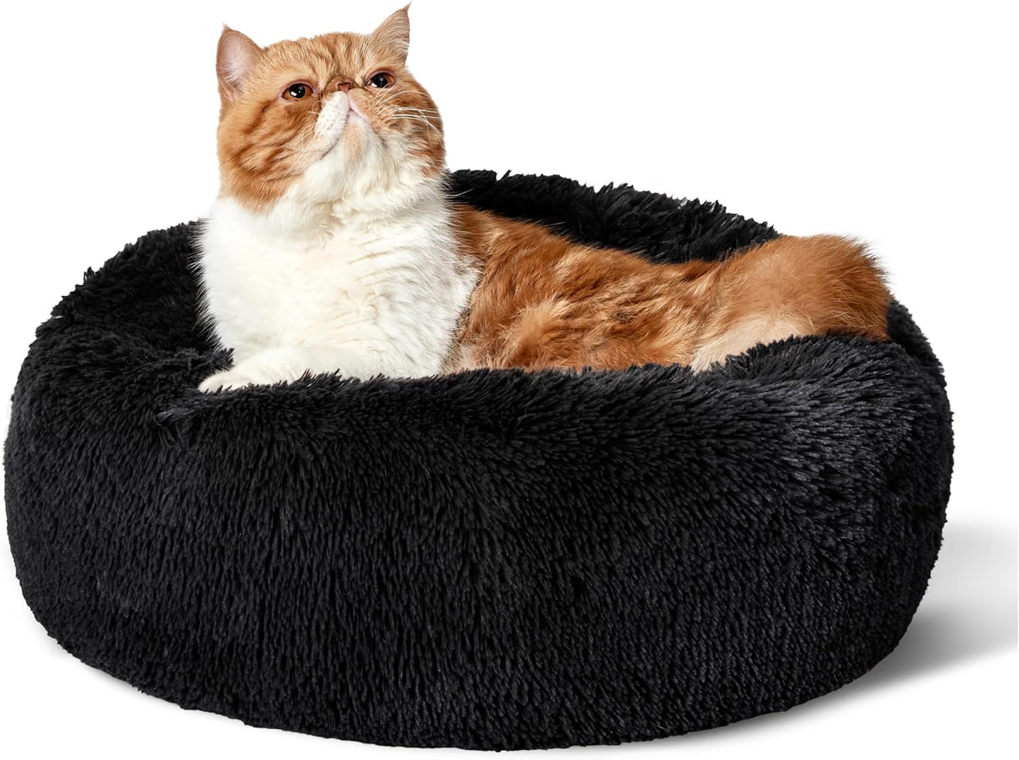 Bedsure Calming Donut Dog Bed for Medium Dogs - 30-Inch Washable Plush Faux Fur Cat Bed with Anti-Slip Round Design, Suitable for Pets Up to 45 lbs, Camel Color