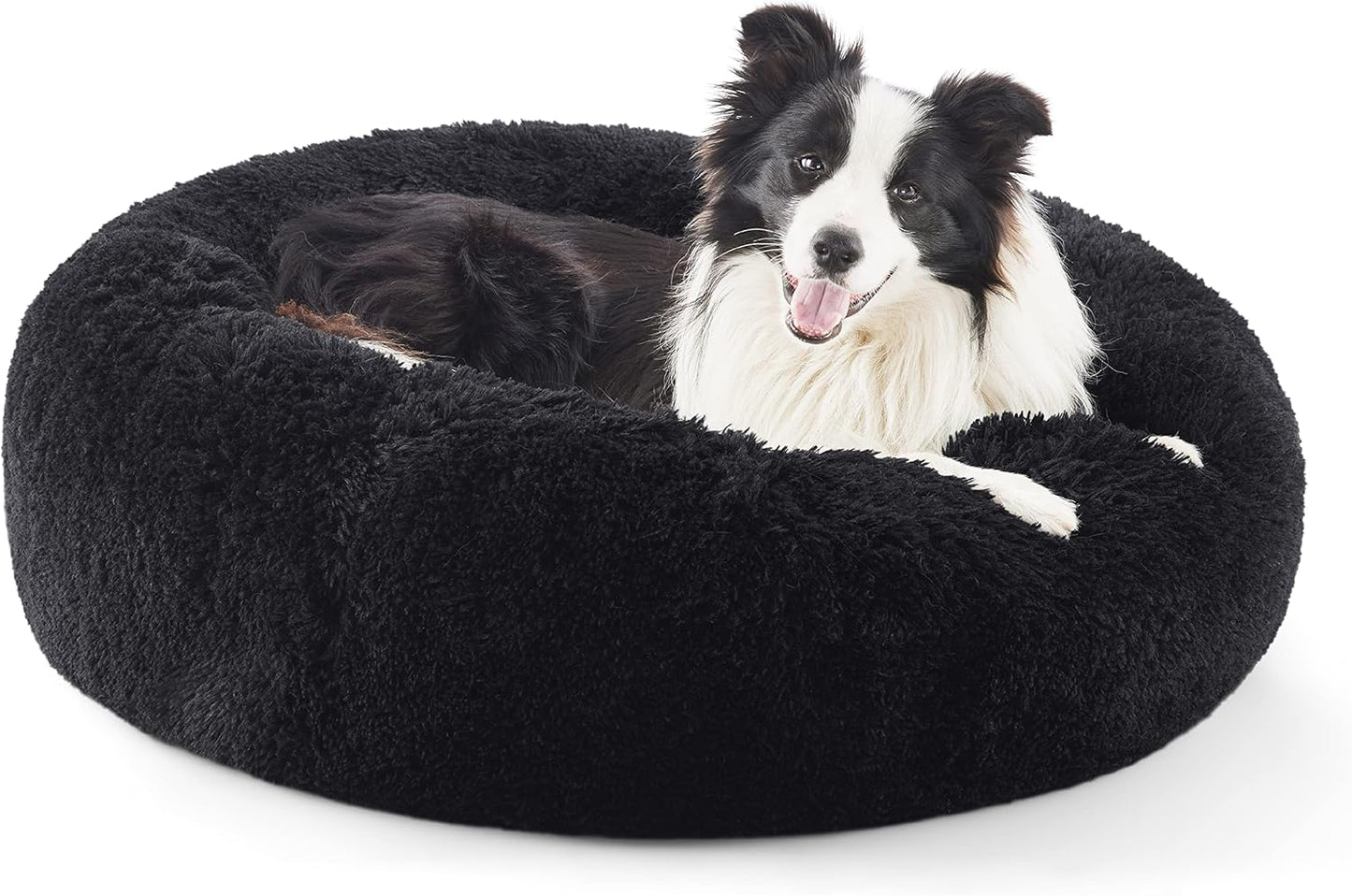 Bedsure Calming Donut Dog Bed for Medium Dogs - 30-Inch Washable Plush Faux Fur Cat Bed with Anti-Slip Round Design, Suitable for Pets Up to 45 lbs, Camel Color