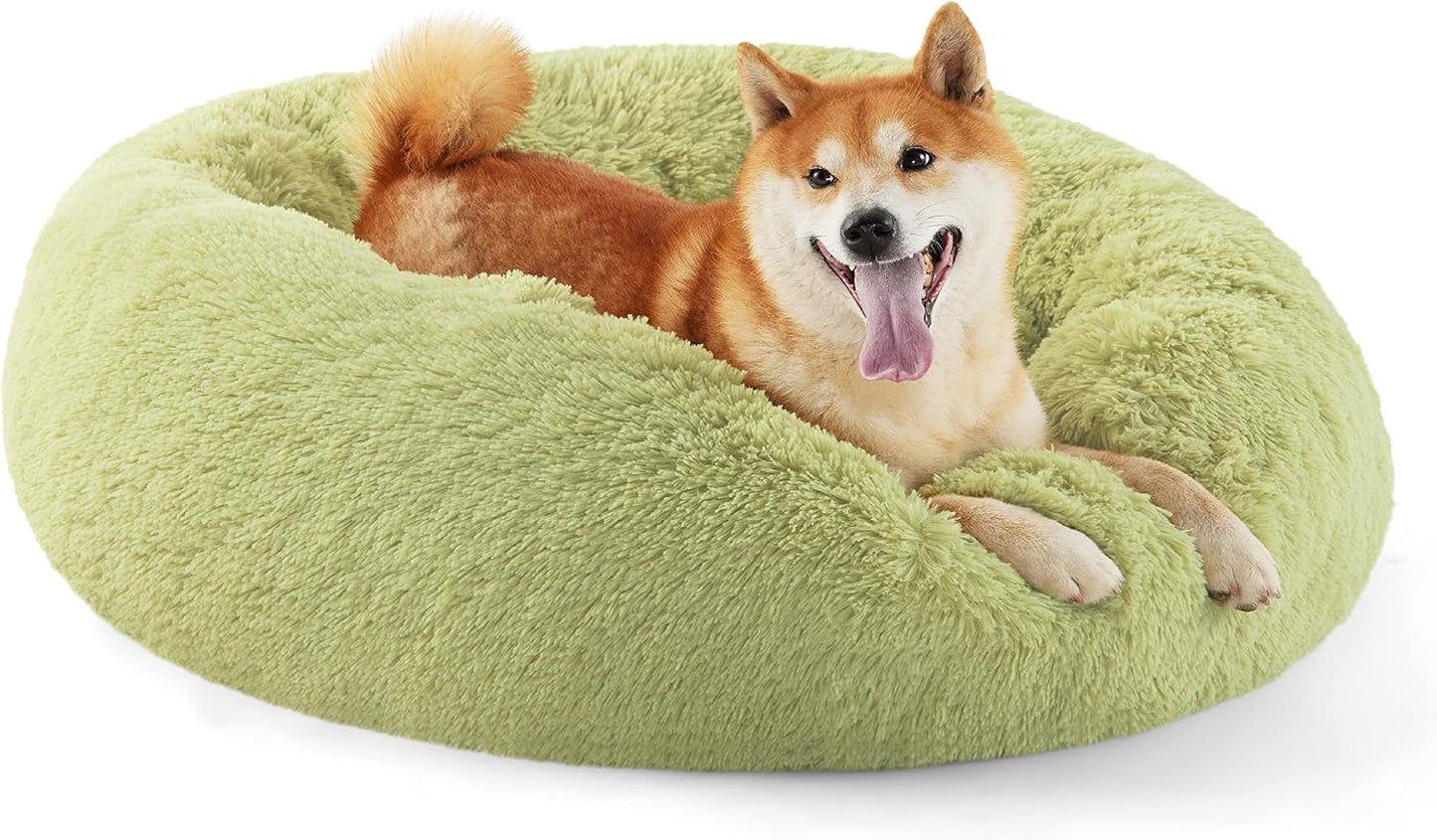 Bedsure Calming Donut Dog Bed for Medium Dogs - 30-Inch Washable Plush Faux Fur Cat Bed with Anti-Slip Round Design, Suitable for Pets Up to 45 lbs, Camel Color