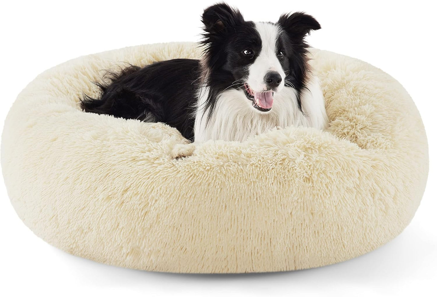 Bedsure Calming Donut Dog Bed for Medium Dogs - 30-Inch Washable Plush Faux Fur Cat Bed with Anti-Slip Round Design, Suitable for Pets Up to 45 lbs, Camel Color