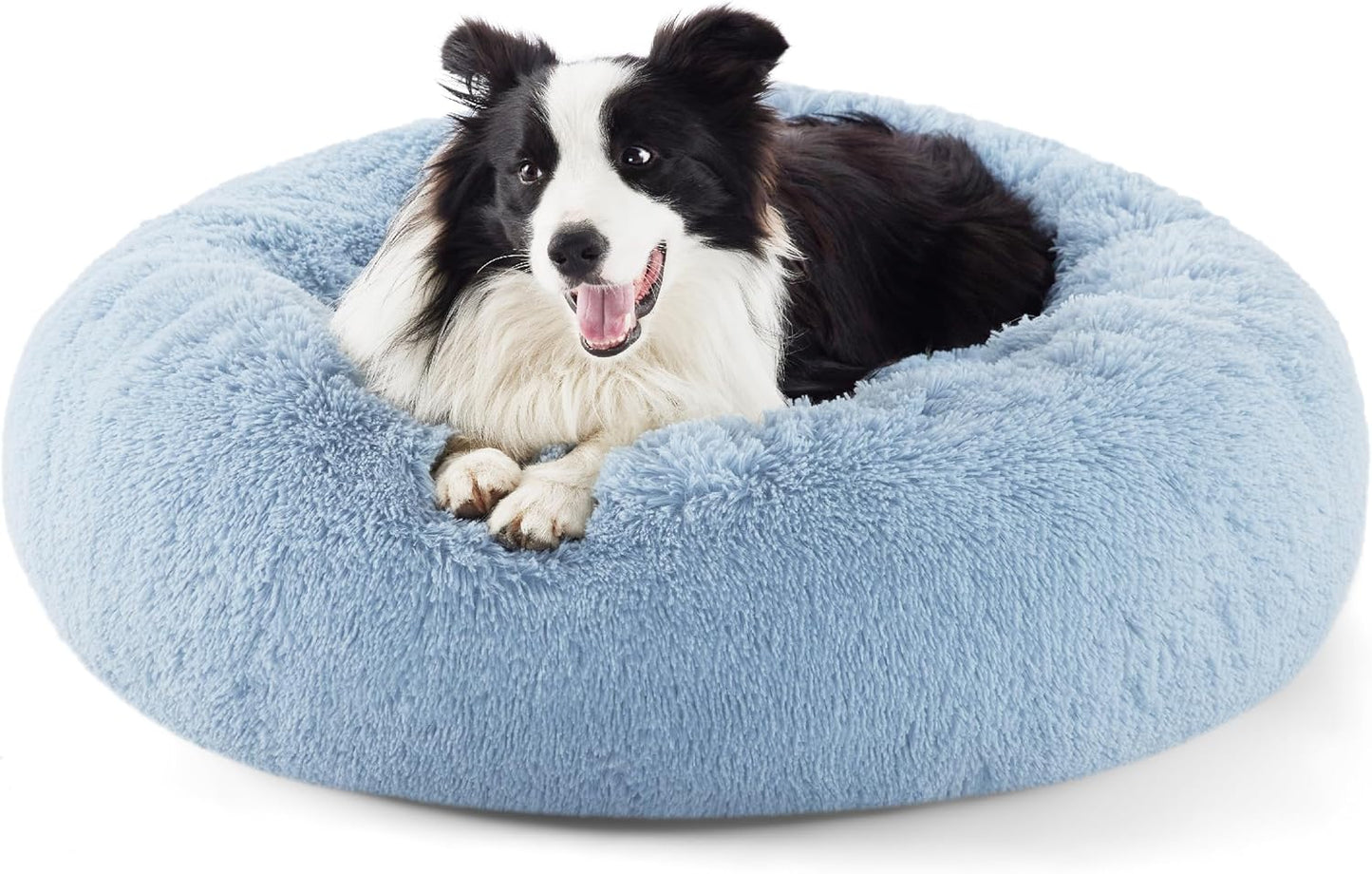 Bedsure Calming Donut Dog Bed for Medium Dogs - 30-Inch Washable Plush Faux Fur Cat Bed with Anti-Slip Round Design, Suitable for Pets Up to 45 lbs, Camel Color