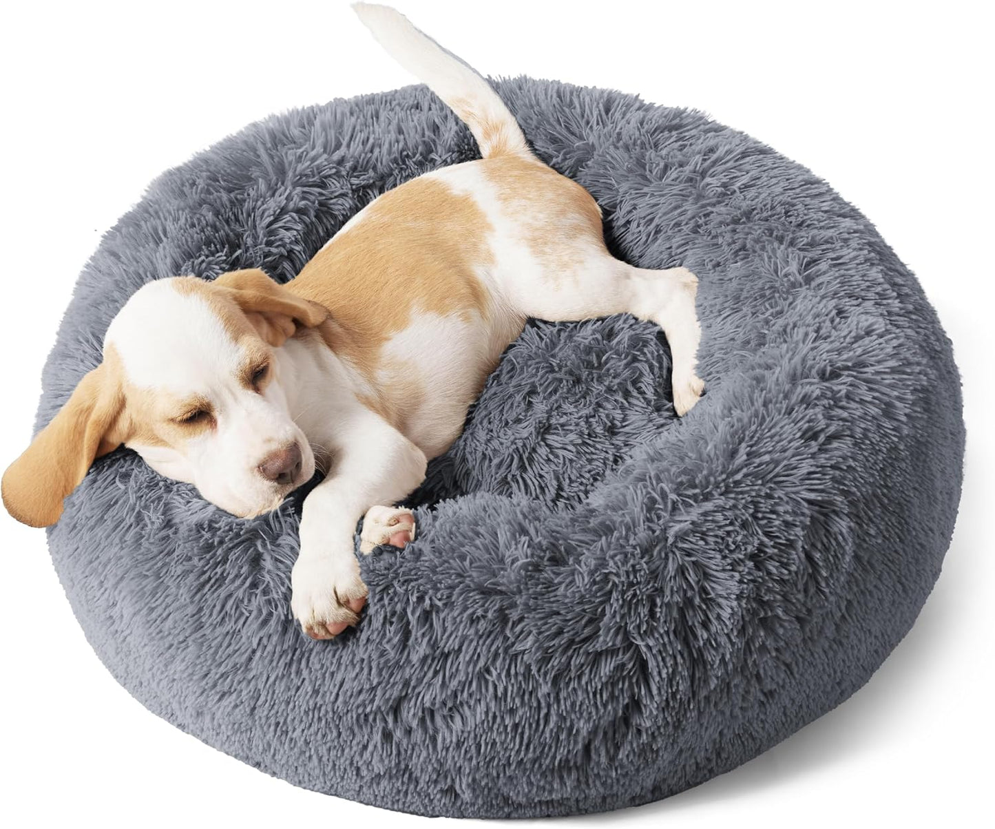 Bedsure Calming Donut Dog Bed for Medium Dogs - 30-Inch Washable Plush Faux Fur Cat Bed with Anti-Slip Round Design, Suitable for Pets Up to 45 lbs, Camel Color