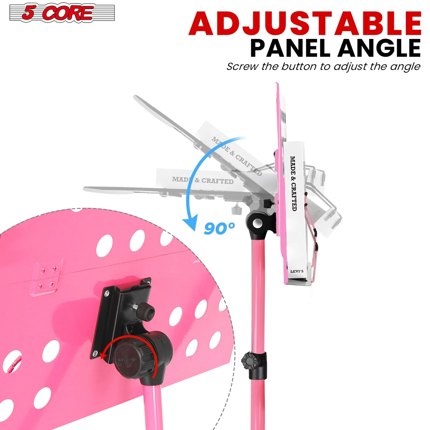 5Core Adjustable Portable Music Stand for Sheet Music - Pink Tripod Folding Note Holder