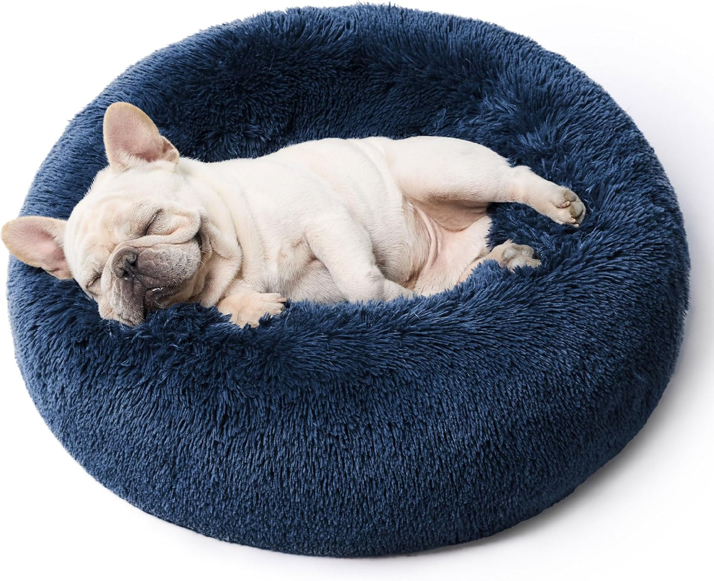 Bedsure Calming Donut Dog Bed for Medium Dogs - 30-Inch Washable Plush Faux Fur Cat Bed with Anti-Slip Round Design, Suitable for Pets Up to 45 lbs, Camel Color