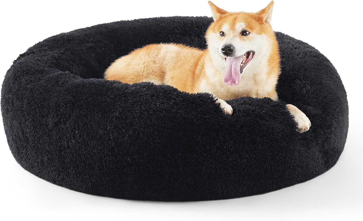 Bedsure Calming Donut Dog Bed for Medium Dogs - 30-Inch Washable Plush Faux Fur Cat Bed with Anti-Slip Round Design, Suitable for Pets Up to 45 lbs, Camel Color