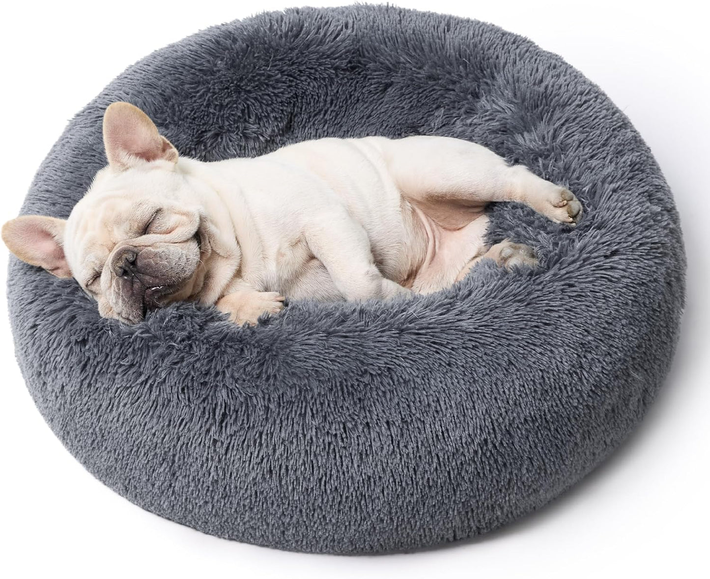 Bedsure Calming Donut Dog Bed for Medium Dogs - 30-Inch Washable Plush Faux Fur Cat Bed with Anti-Slip Round Design, Suitable for Pets Up to 45 lbs, Camel Color