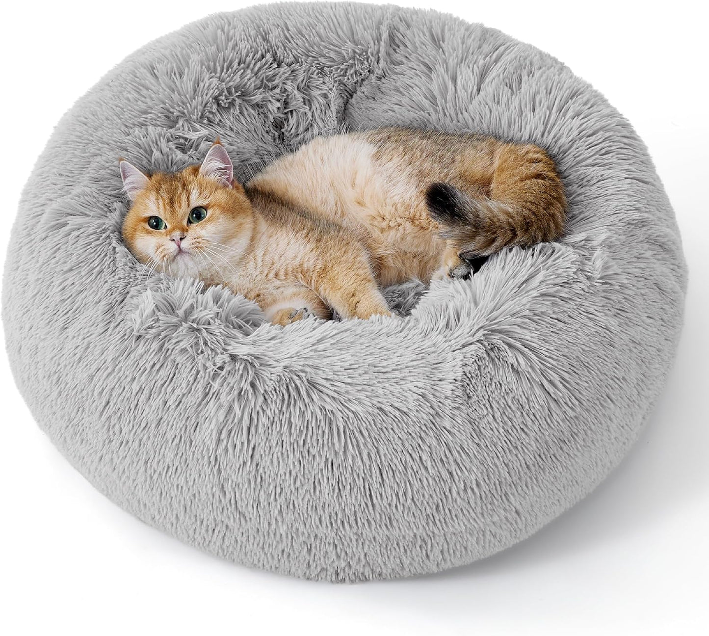 Bedsure Calming Donut Dog Bed for Medium Dogs - 30-Inch Washable Plush Faux Fur Cat Bed with Anti-Slip Round Design, Suitable for Pets Up to 45 lbs, Camel Color