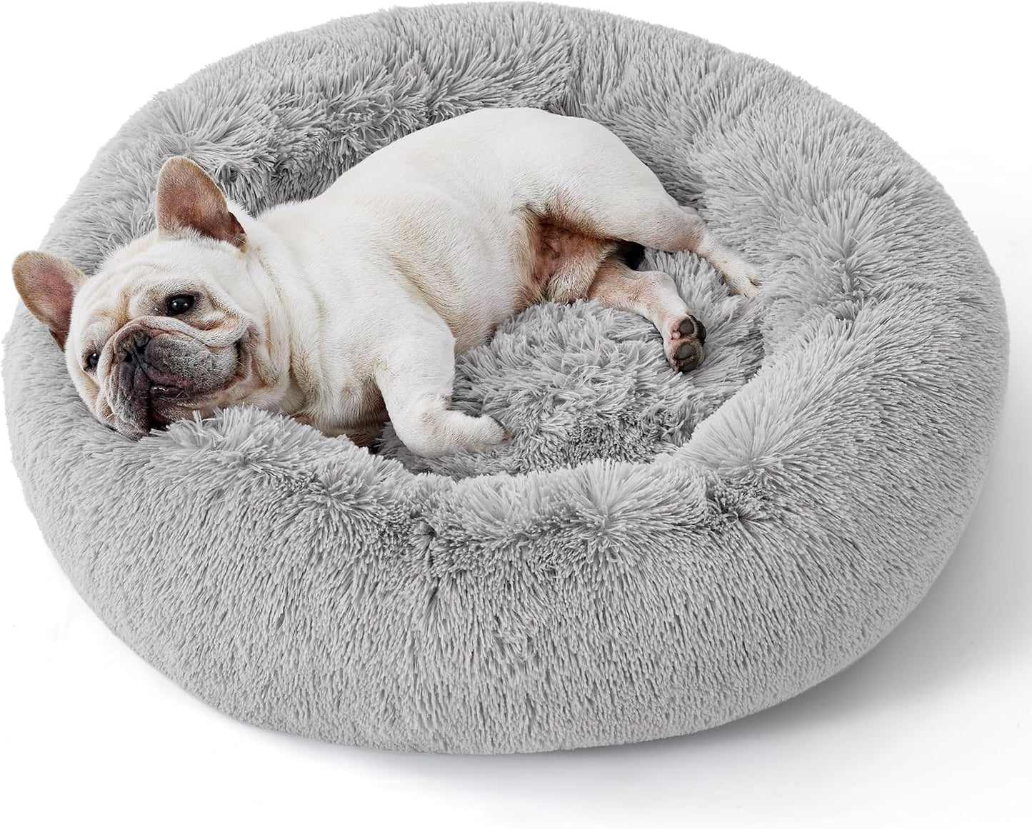 Bedsure Calming Donut Dog Bed for Medium Dogs - 30-Inch Washable Plush Faux Fur Cat Bed with Anti-Slip Round Design, Suitable for Pets Up to 45 lbs, Camel Color