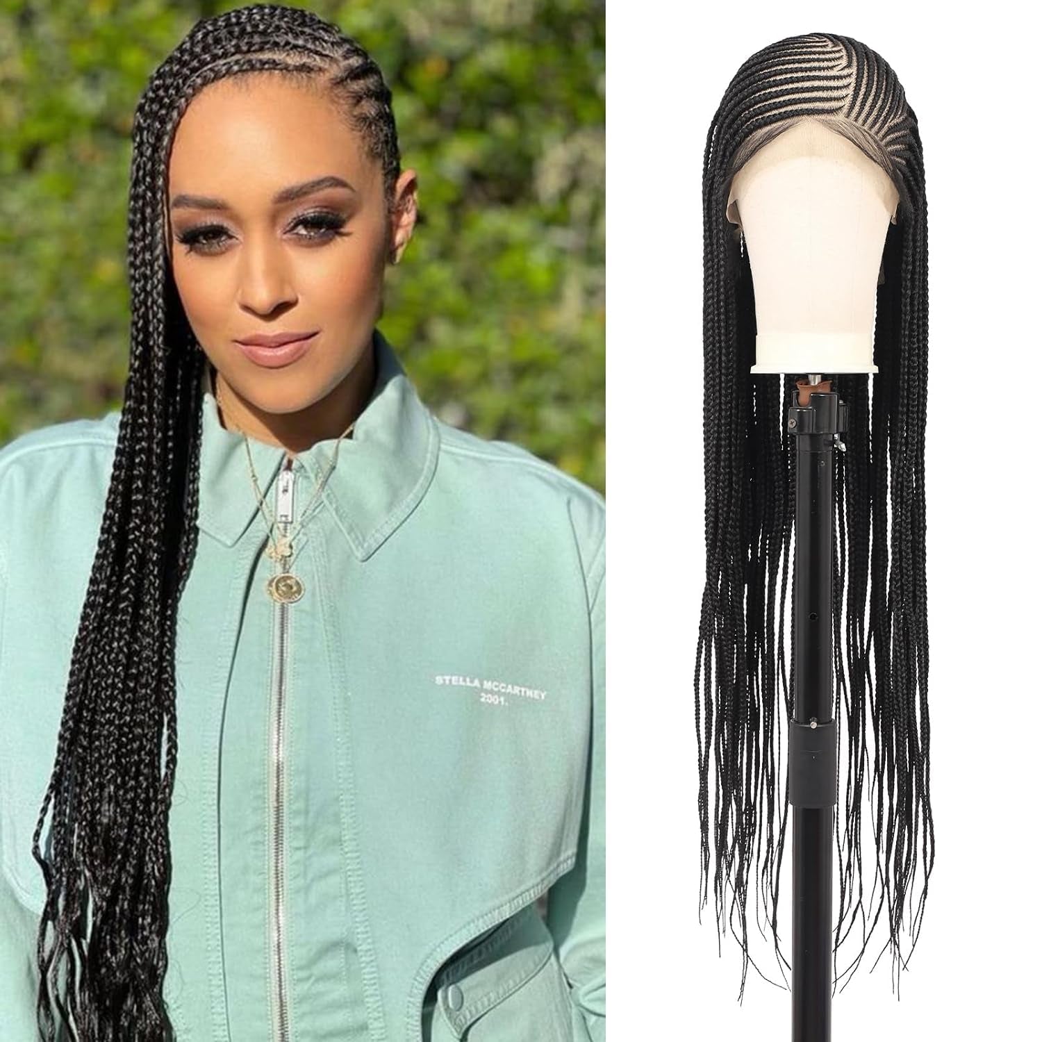 13X8 HD Lace Front Cornrow Braided Wig - Leomonde 36-Inch Long Black Box Braid Wig with Baby Hair for Women