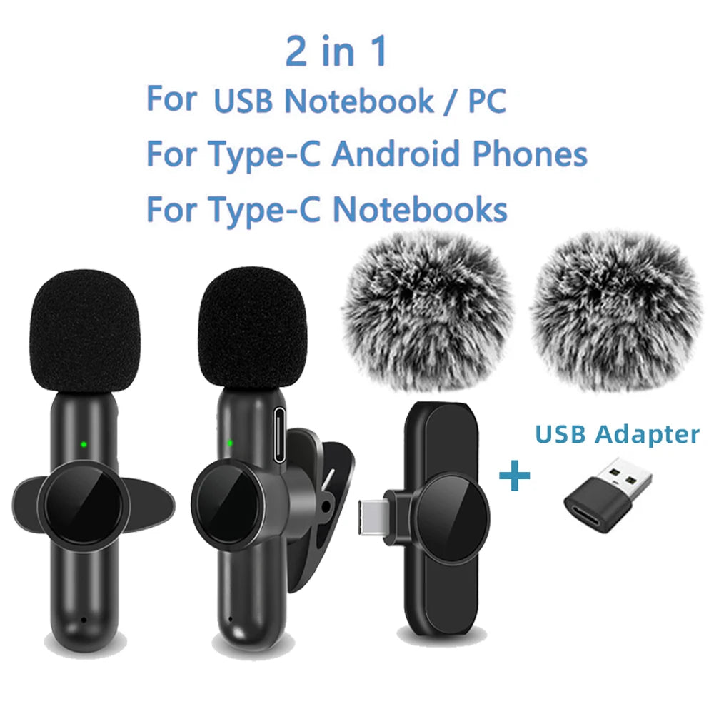 2.4G Wireless Lavalier Microphone with Noise Cancelling for Audio and Video Recording Compatible with iPhone, iPad, Android, Xiaomi, and Samsung for Live Gaming