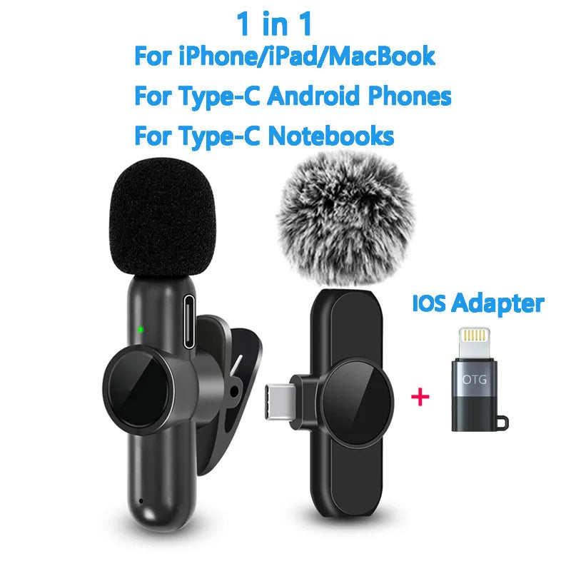 2.4G Wireless Lavalier Microphone with Noise Cancelling for Audio and Video Recording Compatible with iPhone, iPad, Android, Xiaomi, and Samsung for Live Gaming