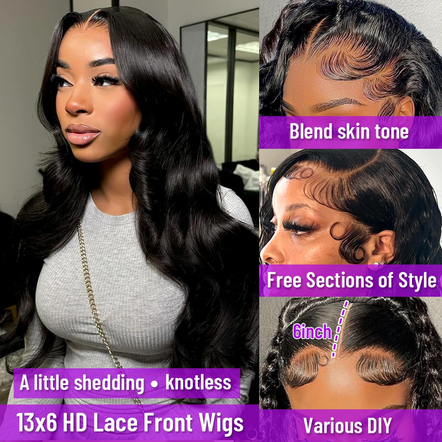 30-Inch 13X6 Body Wave Lace Front Wig - Pre-Plucked Brazilian Human Hair with Baby Hairs, 180% Density, Natural Black Color