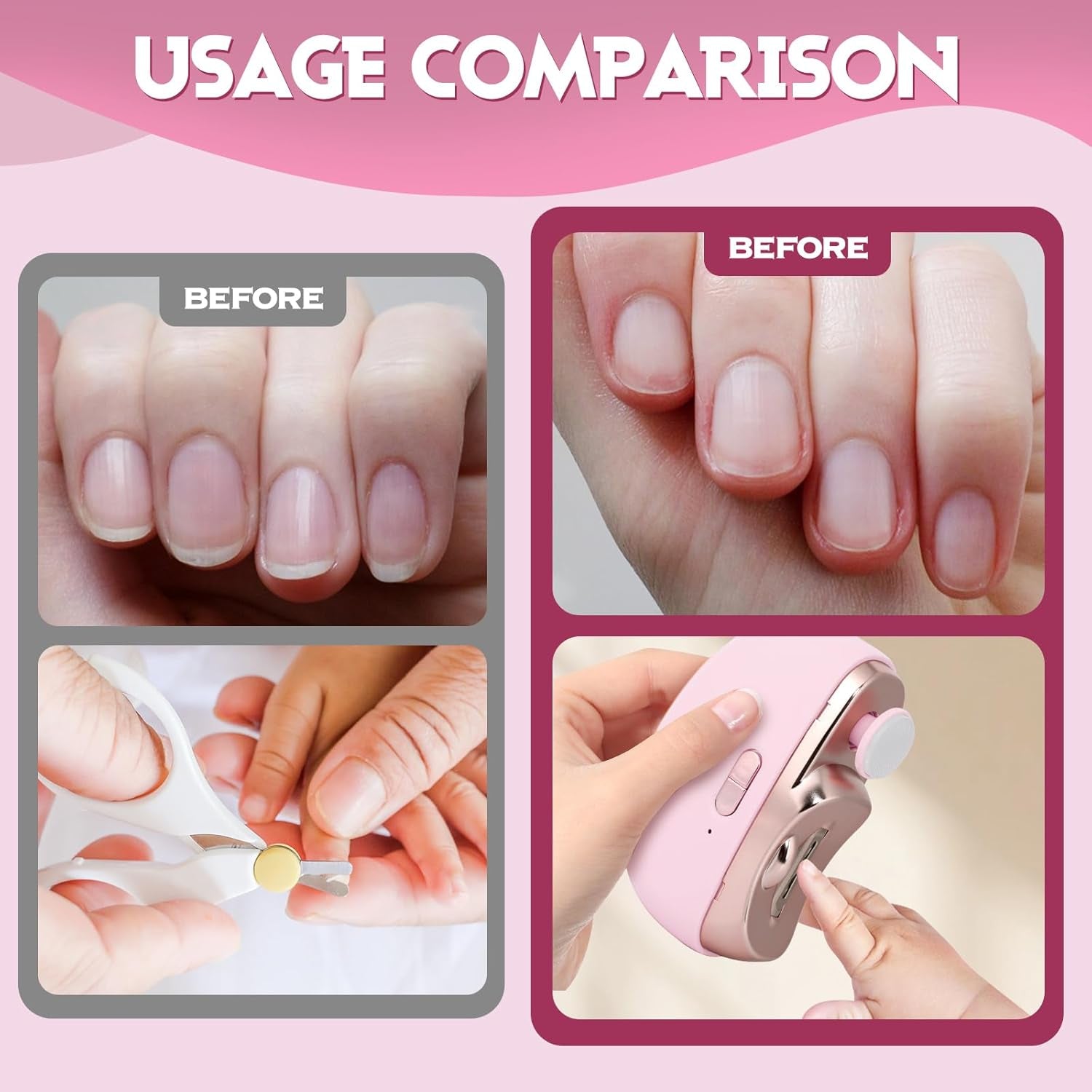 3-in-1 Automatic Electric Nail Clipper with Polishing Function for Adults, Seniors, and Infants - Electric Nail Trimmer and Filer (Pink)