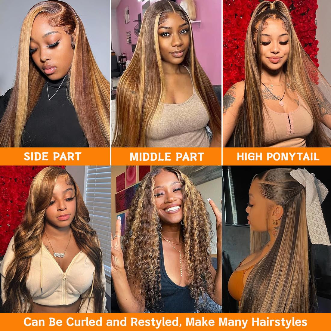 30-Inch Honey Blonde Ombre Lace Front Wig - 180% Density, 13x4 Highlight Lace Frontal, Pre-Plucked Human Hair, Straight HD Lace Wig with Baby Hair for Women