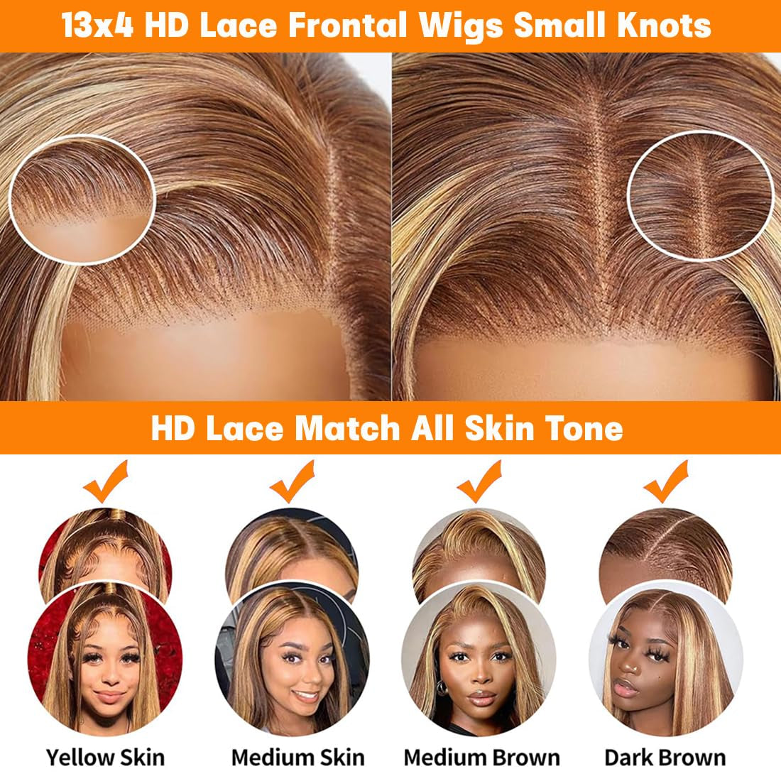 30-Inch Honey Blonde Ombre Lace Front Wig - 180% Density, 13x4 Highlight Lace Frontal, Pre-Plucked Human Hair, Straight HD Lace Wig with Baby Hair for Women