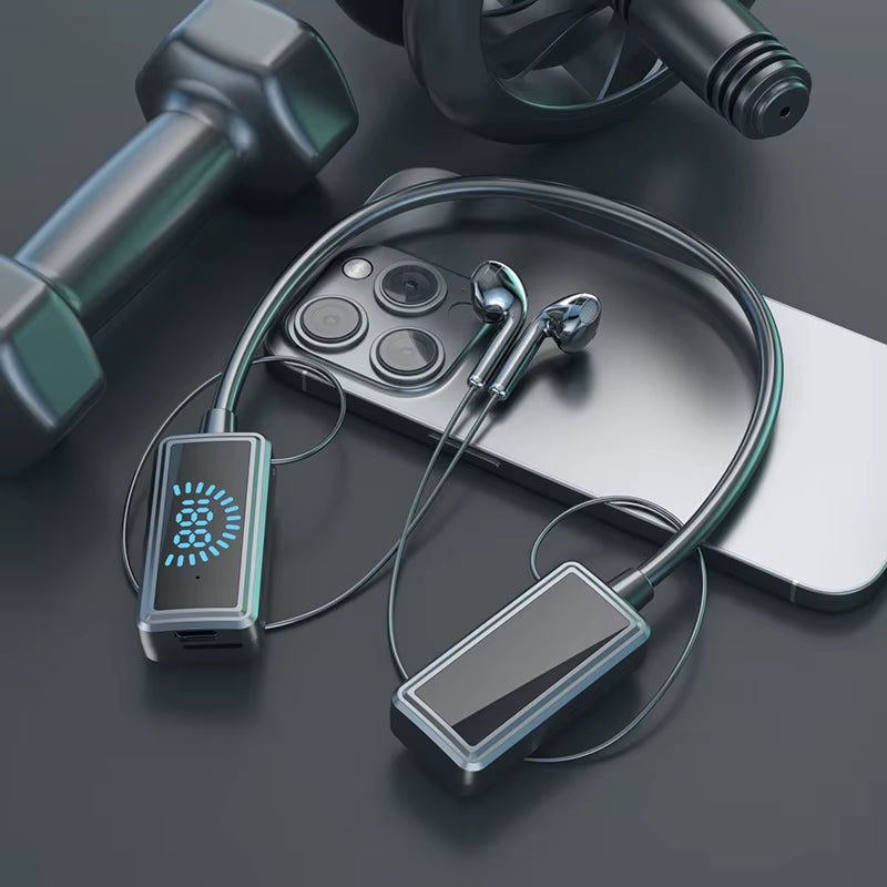 Bluetooth 5.4 Wireless Earbuds with 24-Hour Playtime, Hi-Fi Sound, LED Display, and Waterproof Sports Neck-Hanging Design