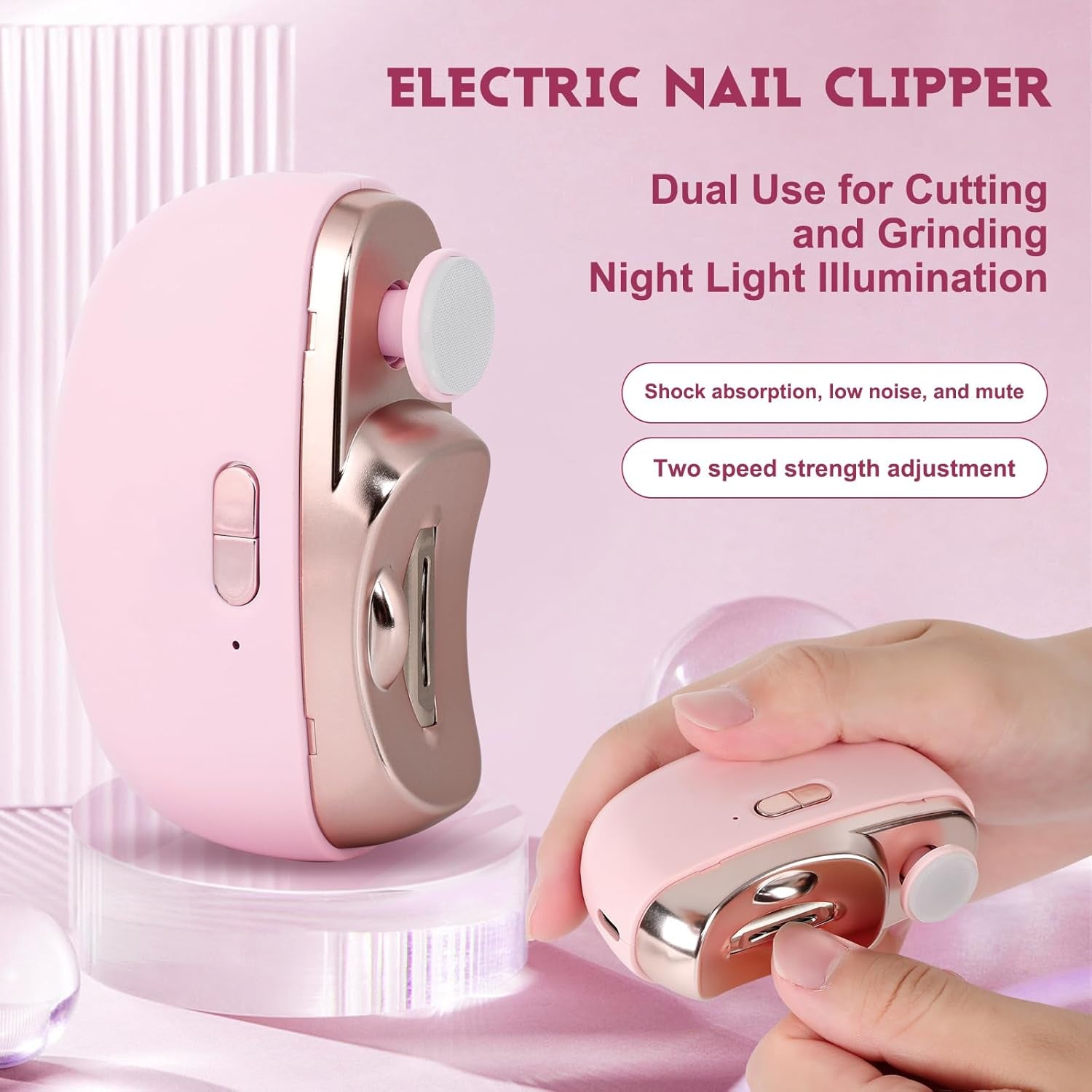 3-in-1 Automatic Electric Nail Clipper with Polishing Function for Adults, Seniors, and Infants - Electric Nail Trimmer and Filer (Pink)