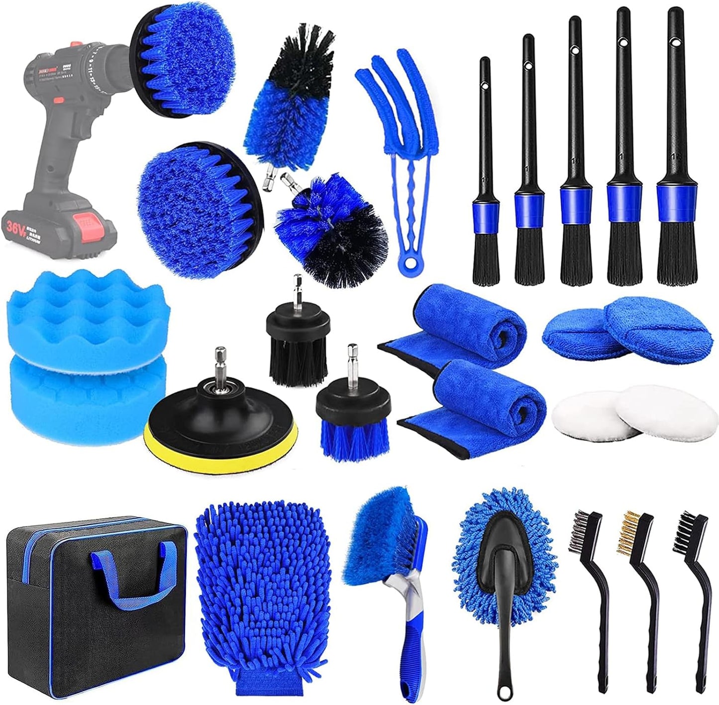 27-Piece Professional Car Detailing Kit with Brushes and Cleaning Tools for Interior, Exterior, and Wheels